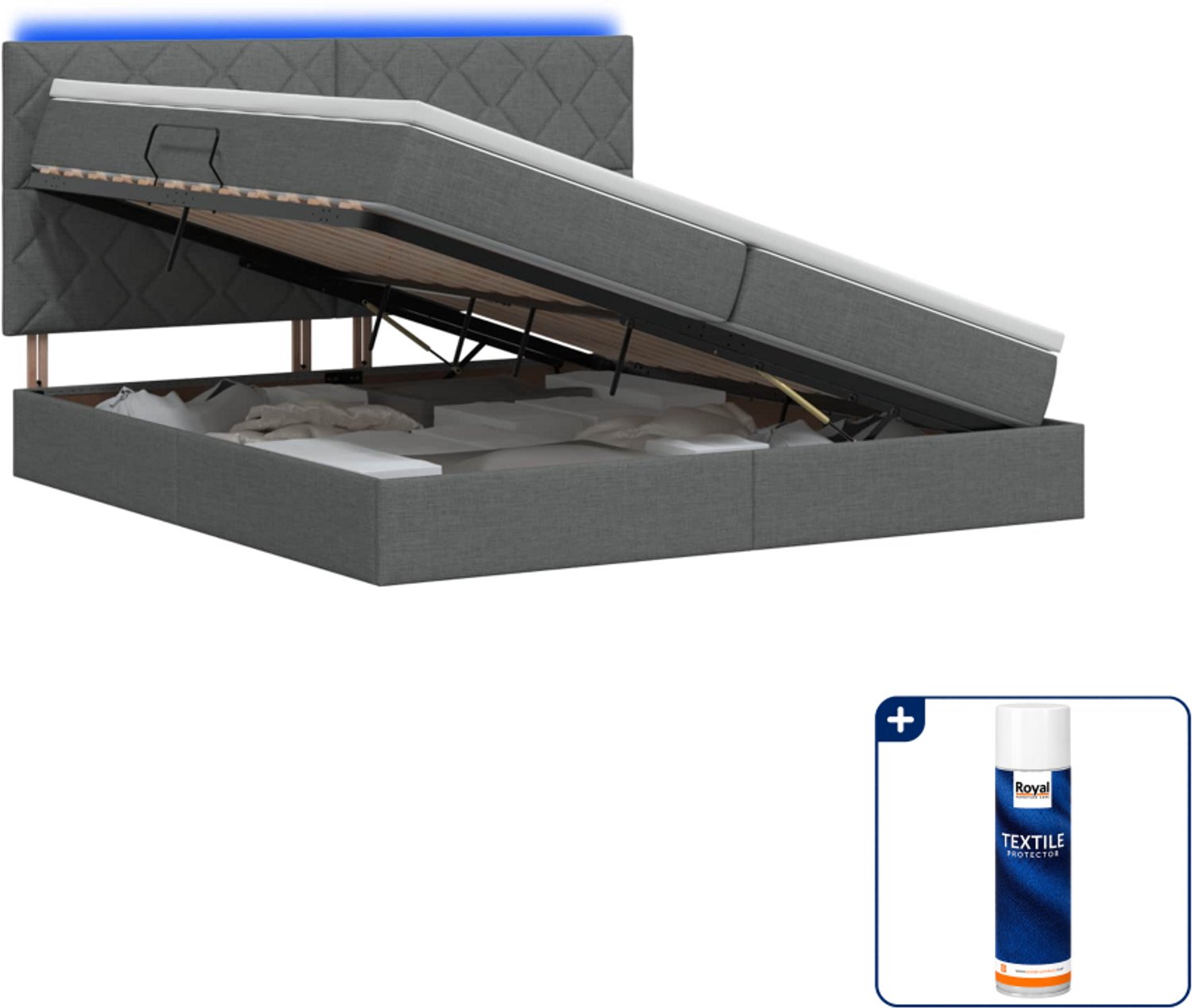 vidaXL led opslagbed - 200 x 200 cm - donkergrijs - Inclusief textielbeschermer 500 ml Donker Grijn