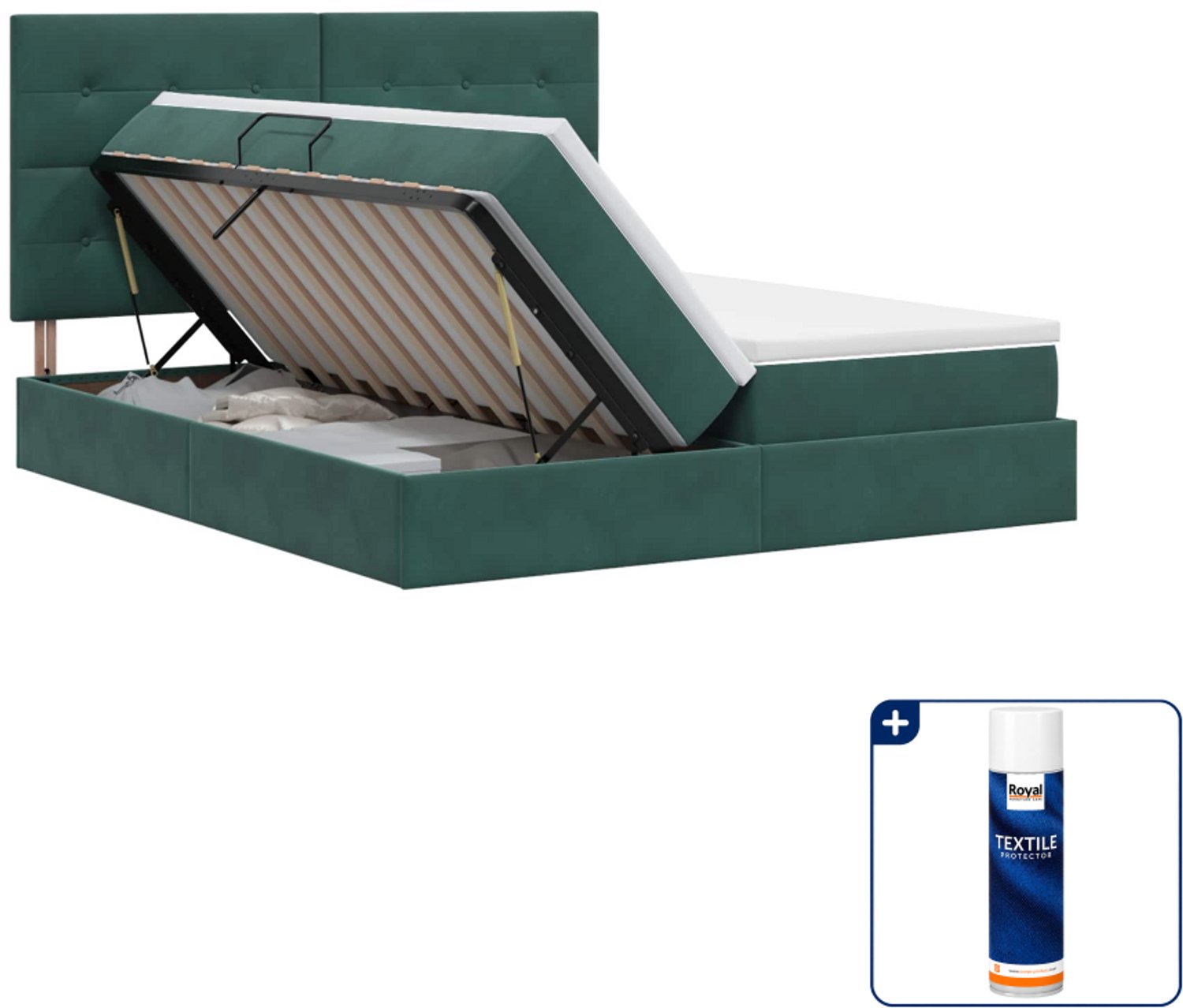 vidaXL opbergbed - 200 x 200 cm - fluweel - donkergroen - Inclusief textielbeschermer 500 ml