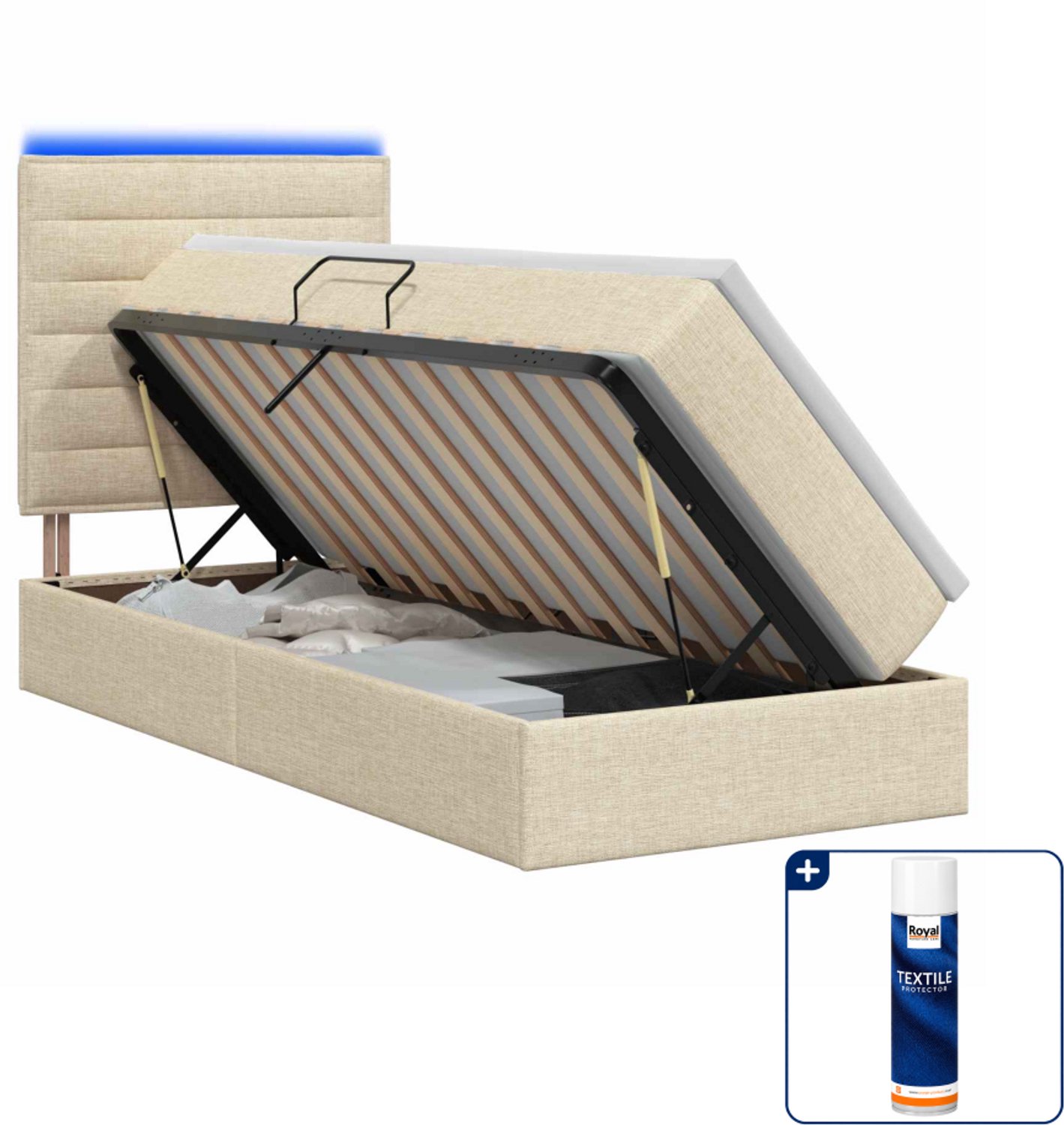 vidaXL opslagbed - 90 x 200 cm - crèmekleurig - Inclusief textielbeschermer 500 ml