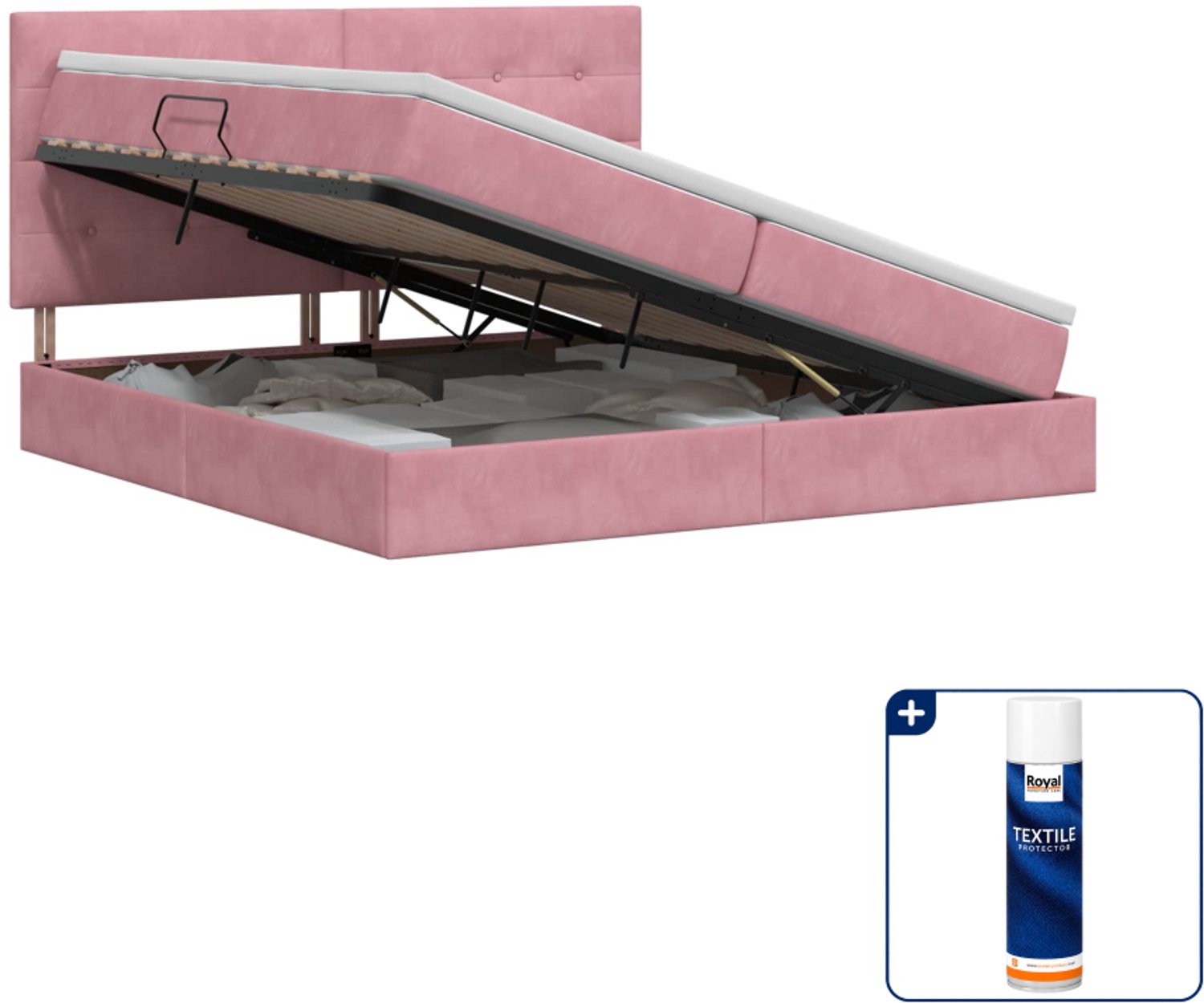 vidaXL Opbergbed met matras - 200 x 200 cm - metaal - roze - Inclusief textielbeschermer 500 ml