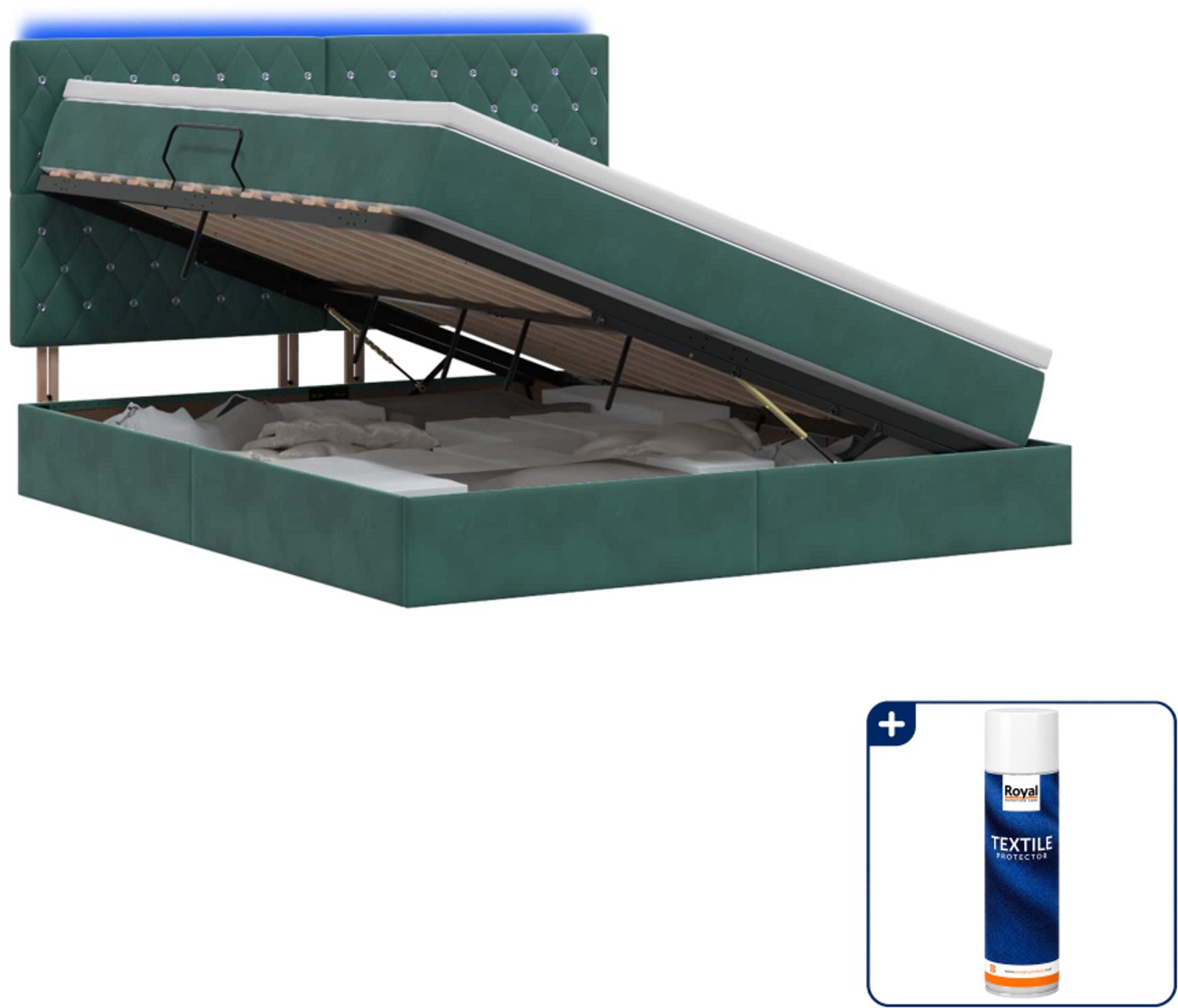 vidaXL Kingsize opslagbed met matras - 180 x 200 cm - donkergroen - Inclusief textielbeschermer 500 ml
