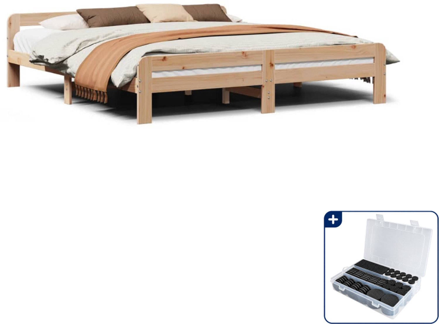 vidaXL Bedframe - 200 x 200 cm - massief grenenhout - Inclusief antikrasvilt 177-delig Bruin