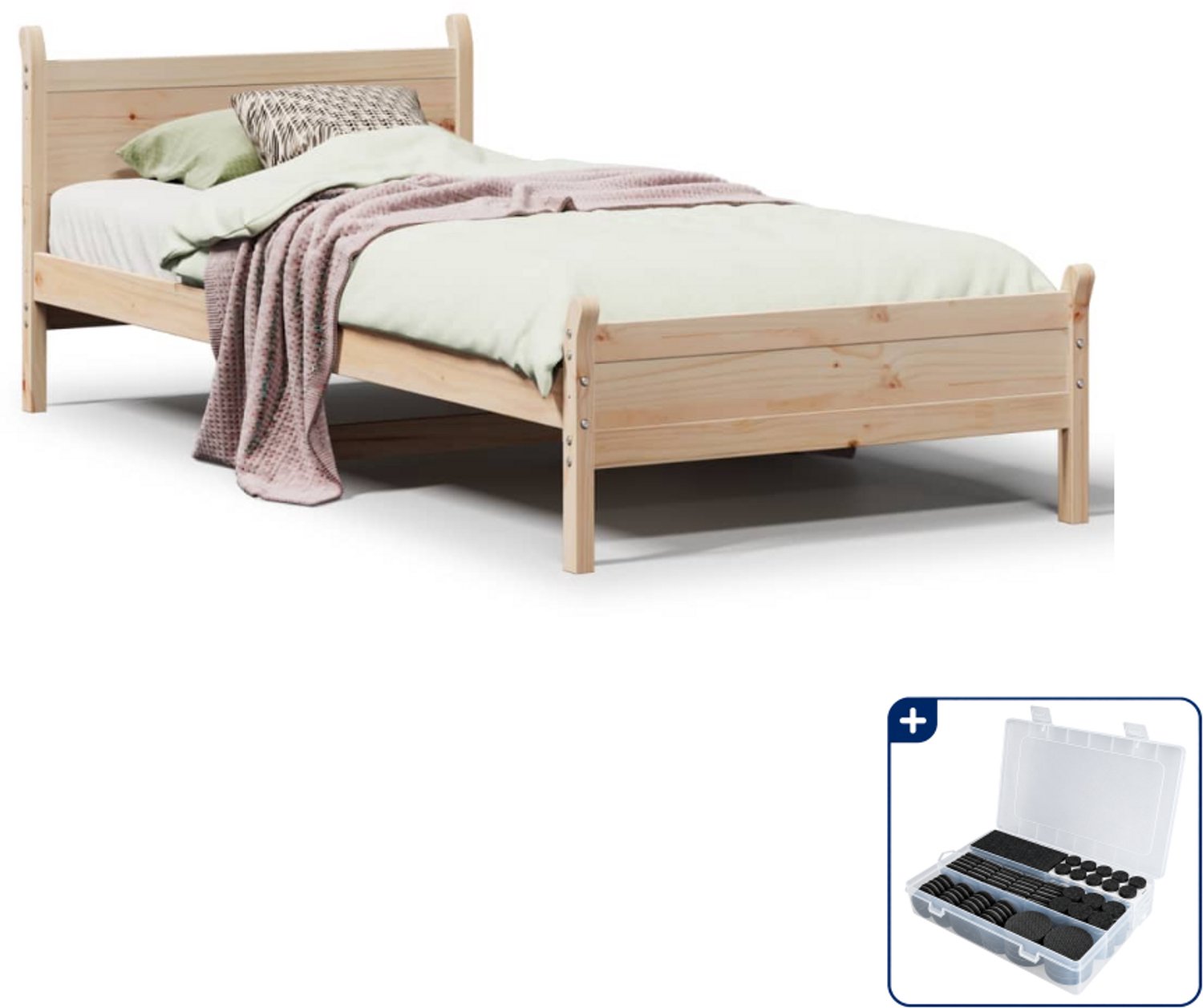 vidaXL bedframe - 75 x 190 cm - massief grenenhout - Inclusief antikrasvilt 177-delig Bruin