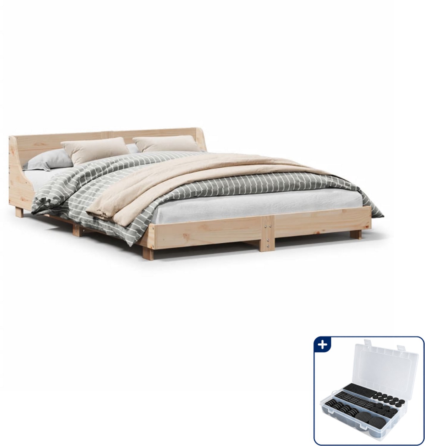 vidaXL bedframe - 140 x 190 cm - massief grenenhout - Inclusief antikrasvilt 177-delig Bruin