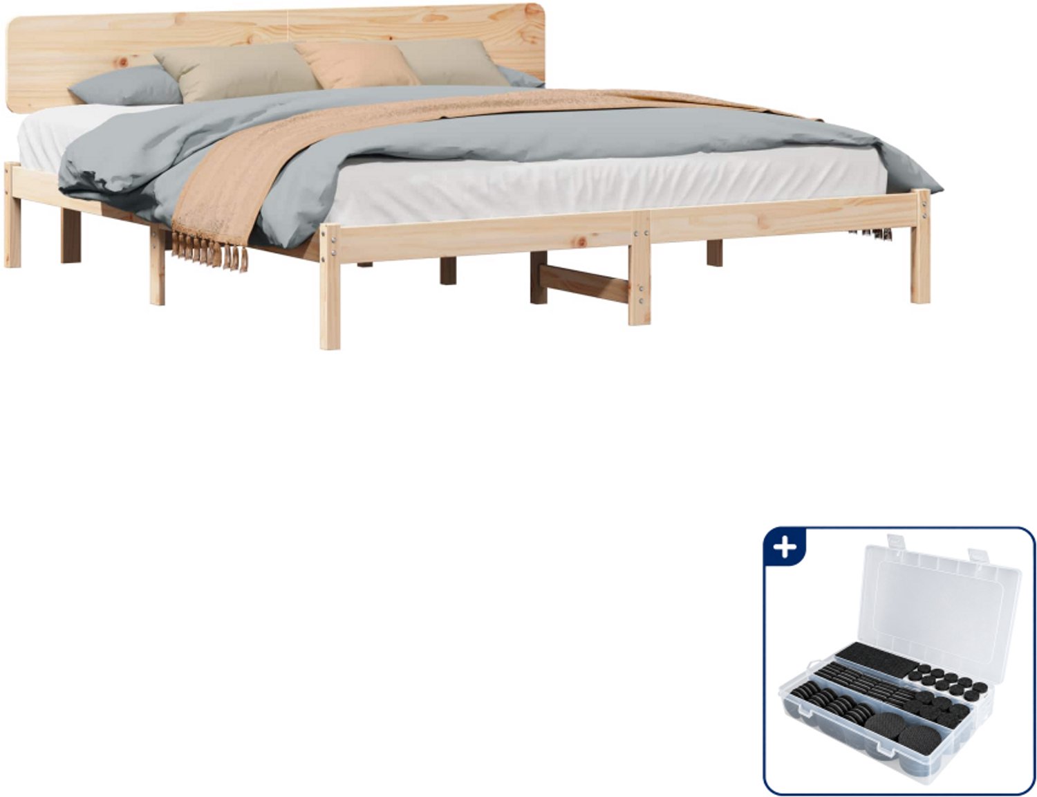 vidaXL bedframe - Kingsize - 180 x 200 cm - massief grenenhout - naturel - Inclusief antikrasvilt 177-delig Bruin