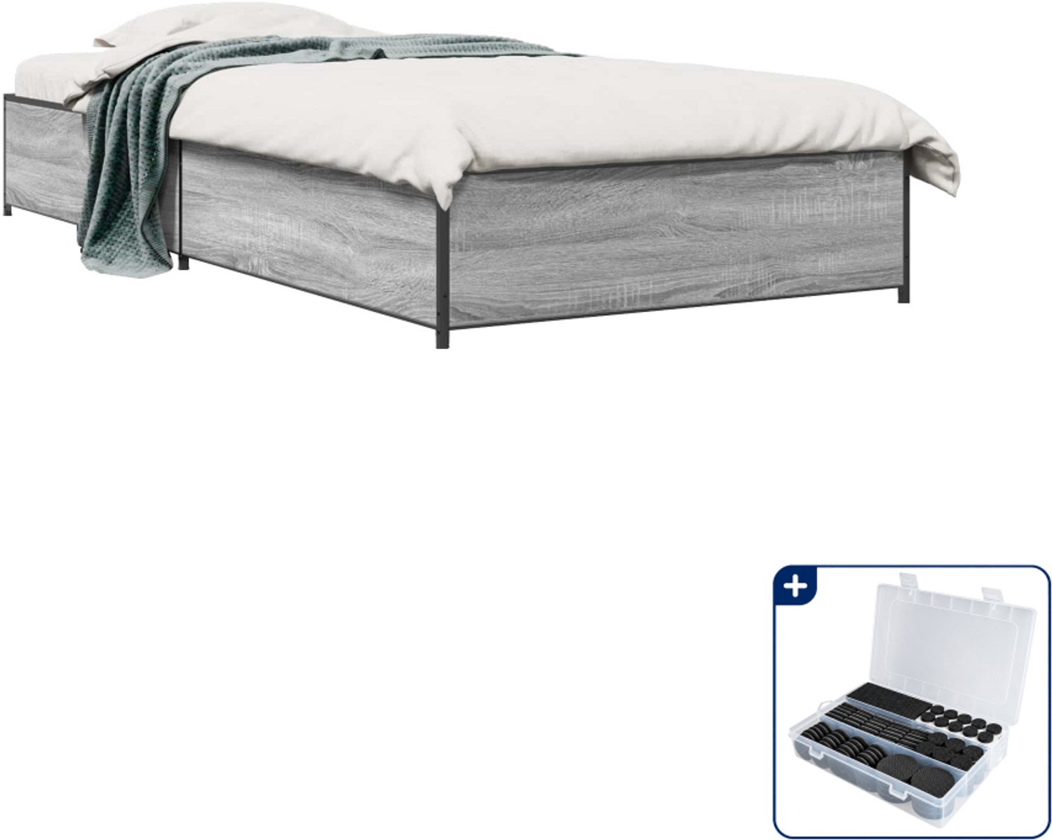 vidaXL Bedframe - 80 x 200 cm - bewerkt hout - grijs sonoma - Inclusief antikrasvilt 177-delig