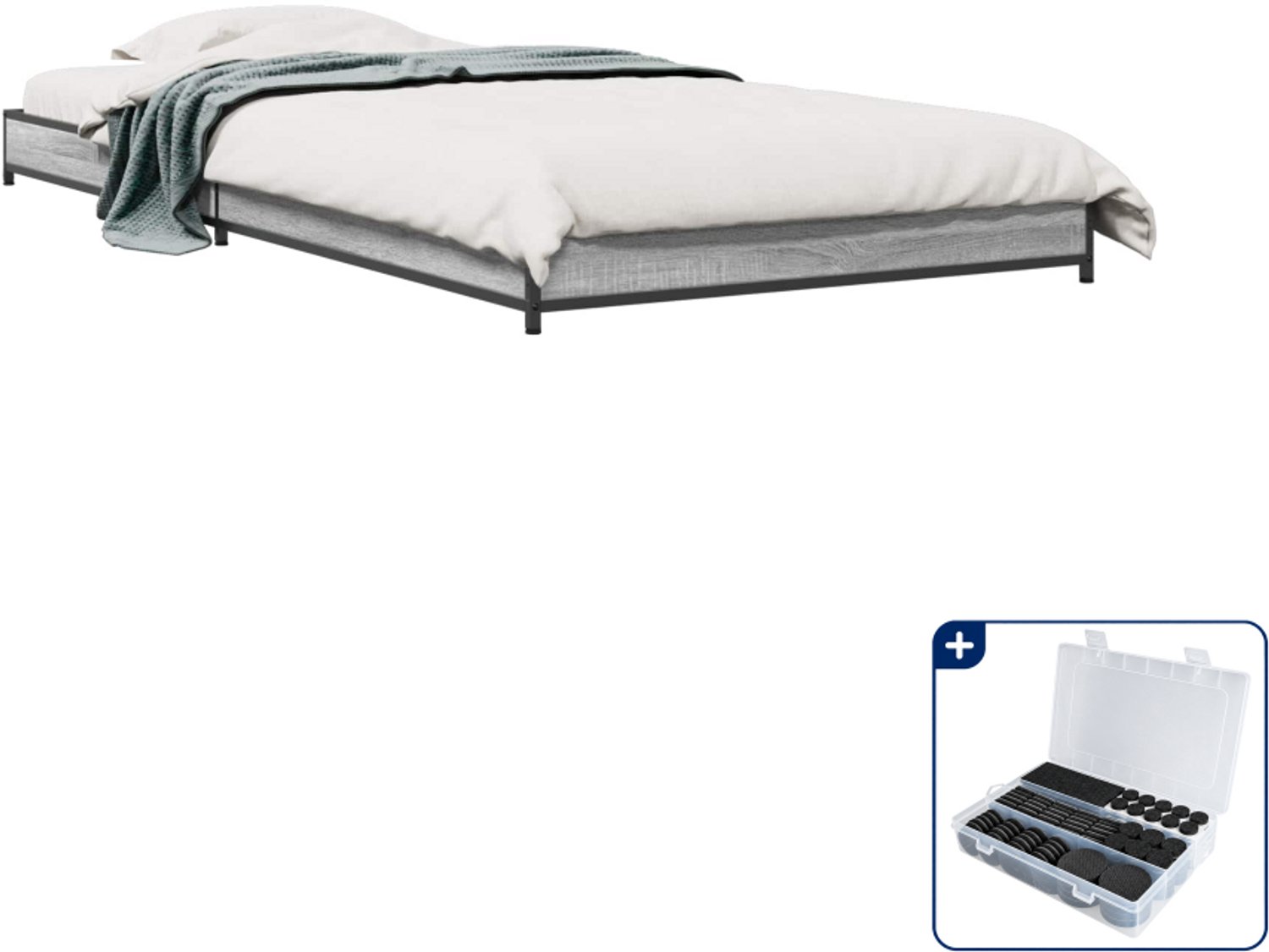 vidaXL Bedframe - 80 x 200 cm - bewerkt hout - grijs sonoma - Inclusief antikrasvilt 177-delig