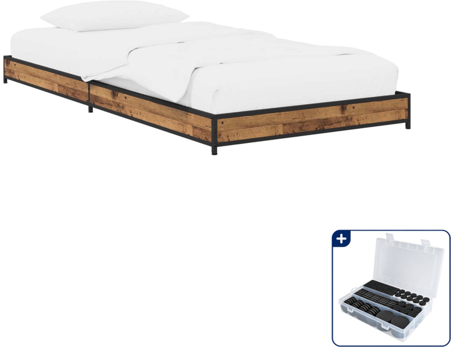 vidaXL bedframe - 80 x 200 cm - bewerkt hout - oud hout - Inclusief antikrasvilt 177-delig Bruin