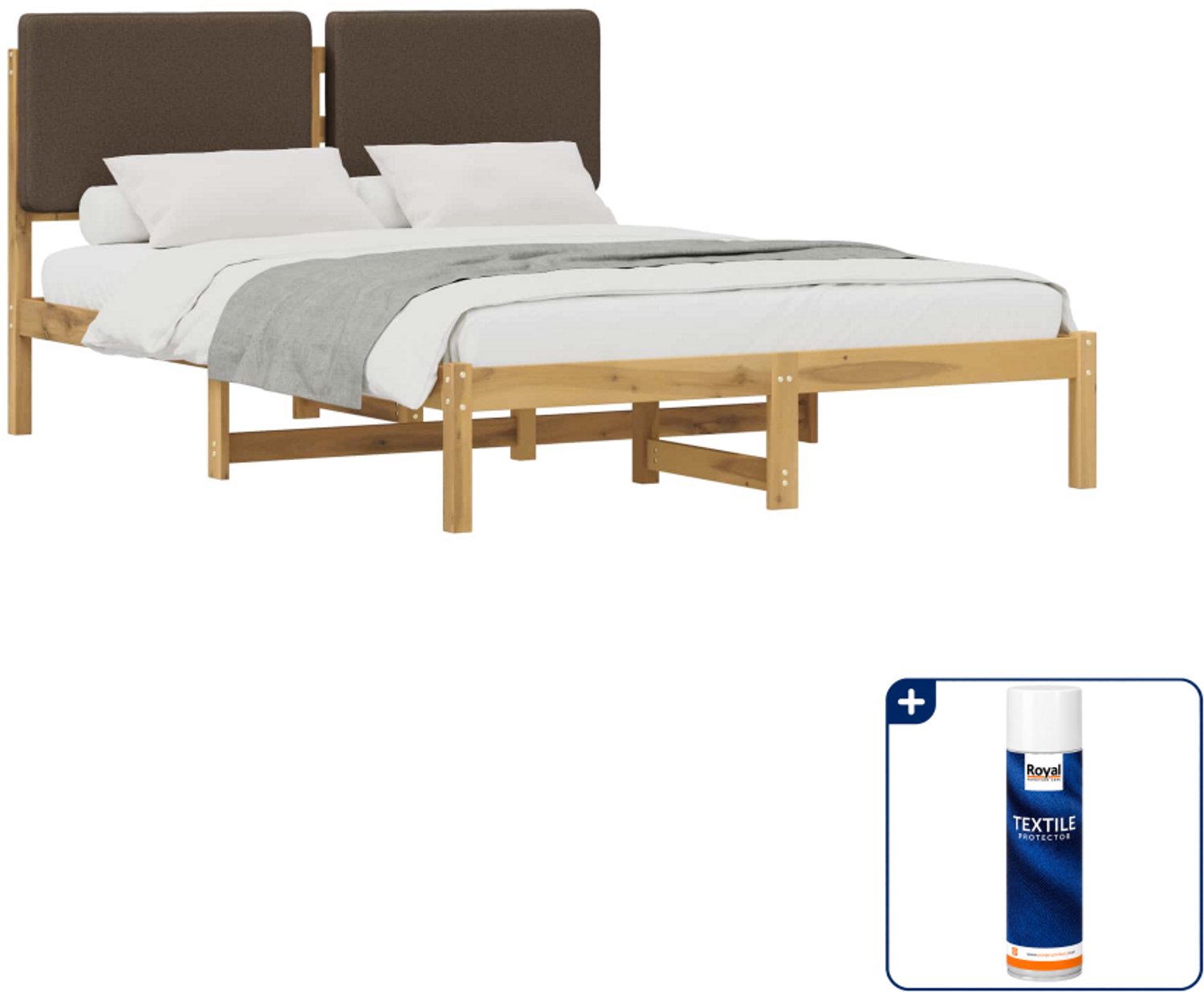 vidaXL Bedframe - Queensize - 160 x 200 cm - whitewash en taupe - Inclusief textielbeschermer 500 ml Bruin