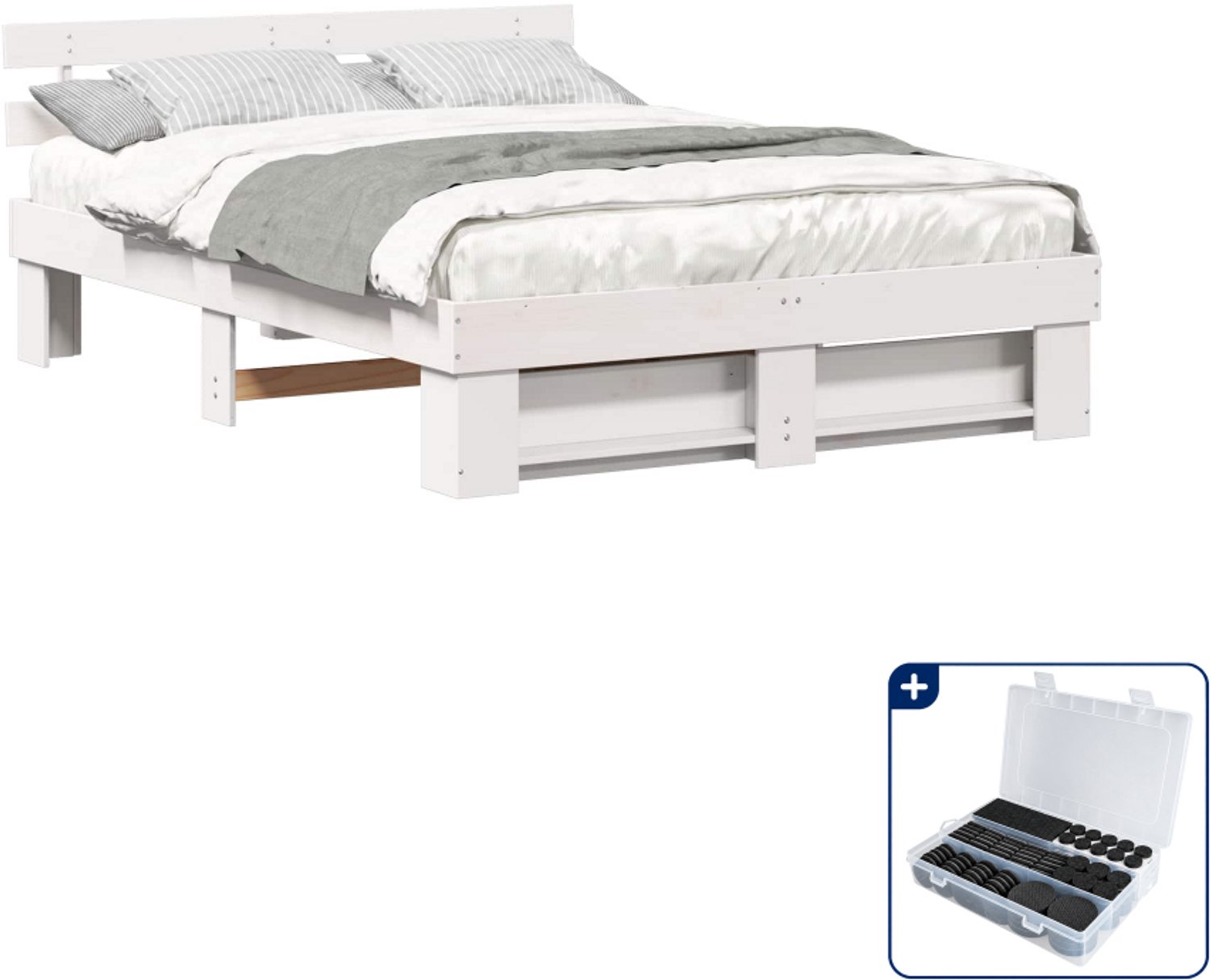 vidaXL bedframe met hoofdeinde - queensize 160 x 200 cm - wit - Inclusief antikrasvilt 177-delig