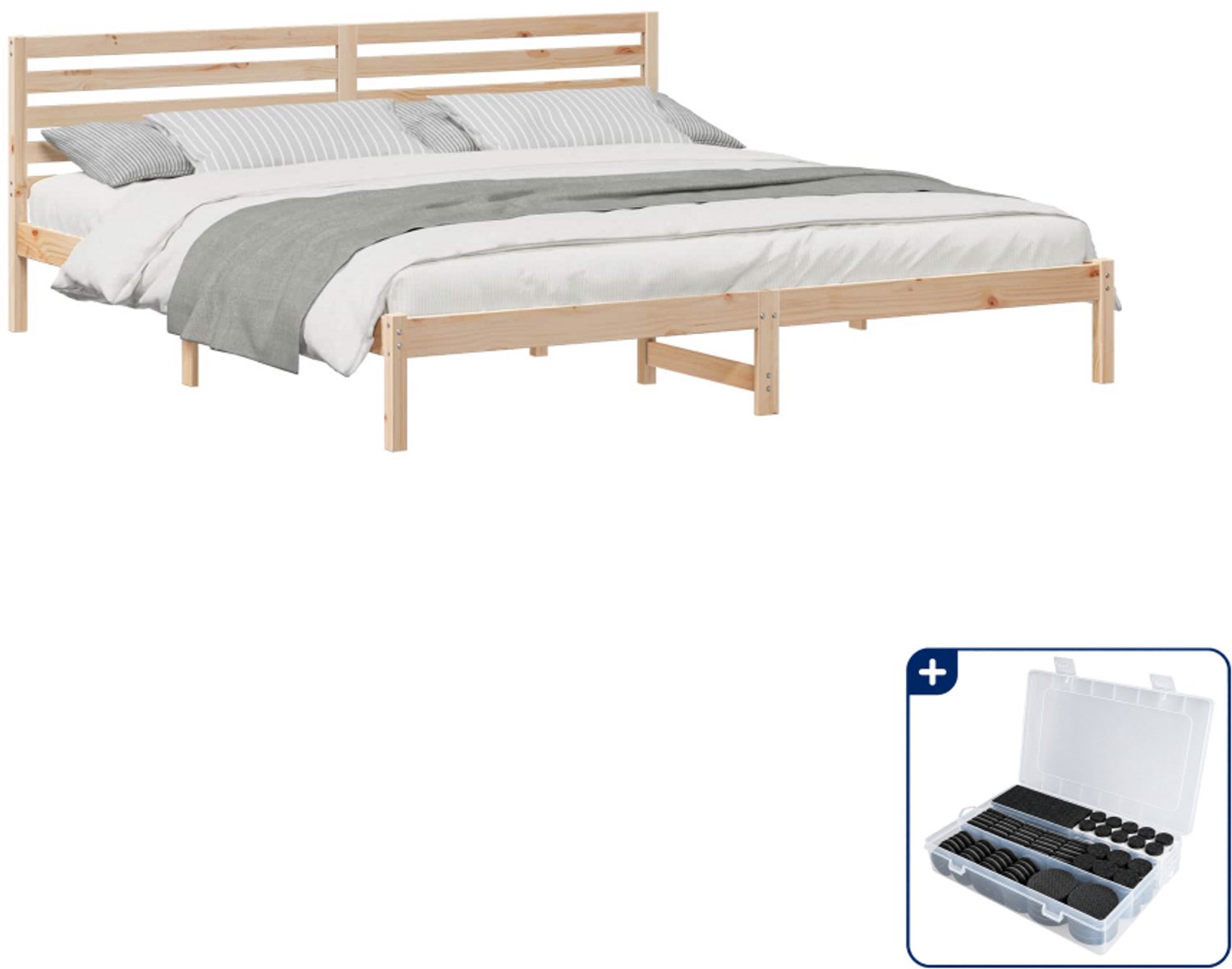 vidaXL bedframe met hoofdeinde - 200 x 220 cm - massief grenenhout - bruin - Inclusief antikrasvilt 177-delig