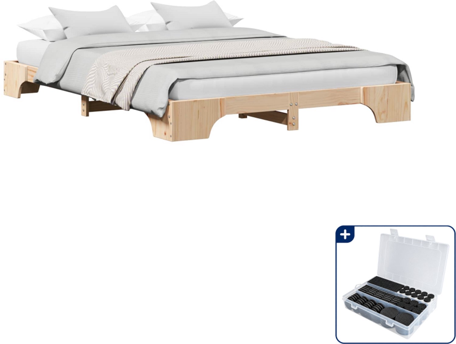 vidaXL bedframe - Small double - 140 x 200 cm - massief grenenhout - Inclusief antikrasvilt 177-delig Bruin