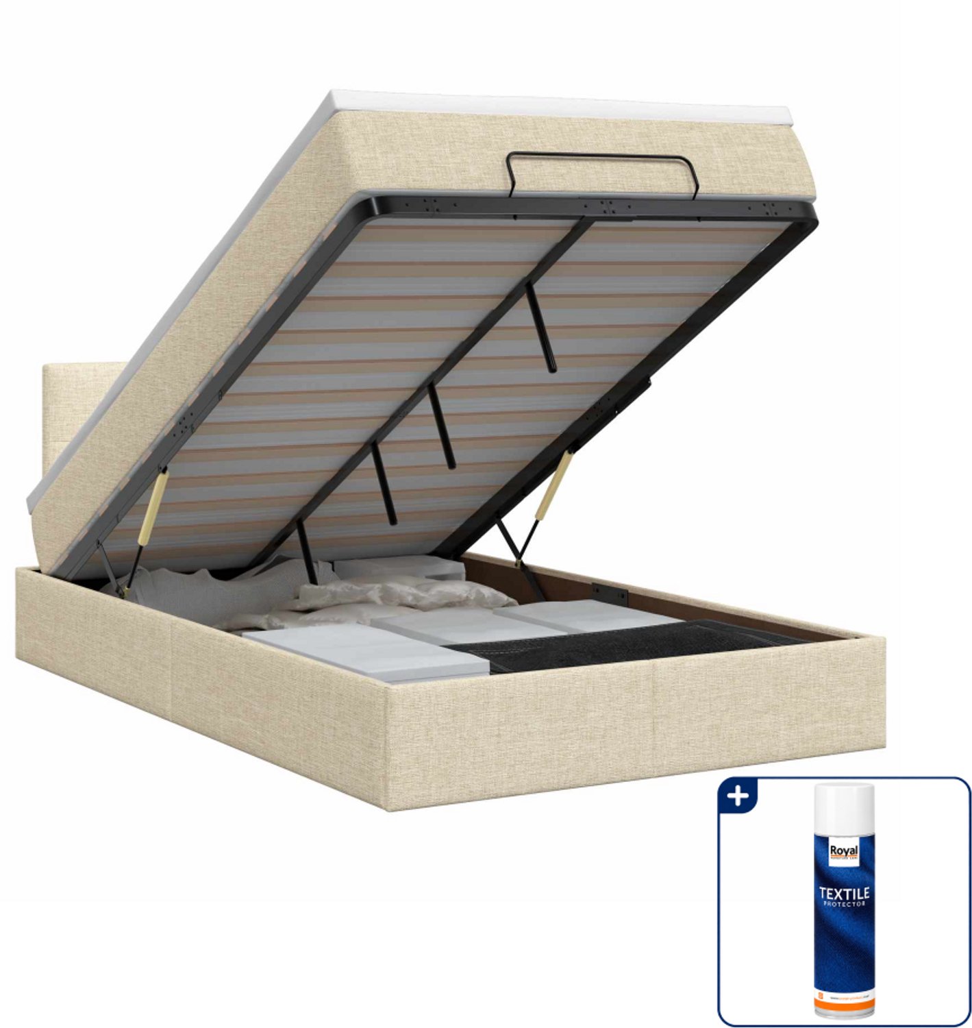 vidaXL ottoman bed met matras - 120 x 200 cm - crèmekleurig - Inclusief textielbeschermer 500 ml
