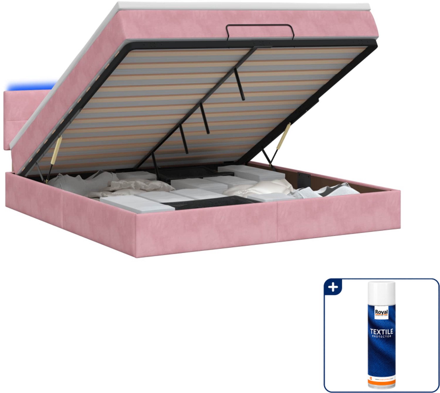 vidaXL Queensize bed met matras en LED - 160 x 200 cm - roze - Inclusief textielbeschermer 500 ml