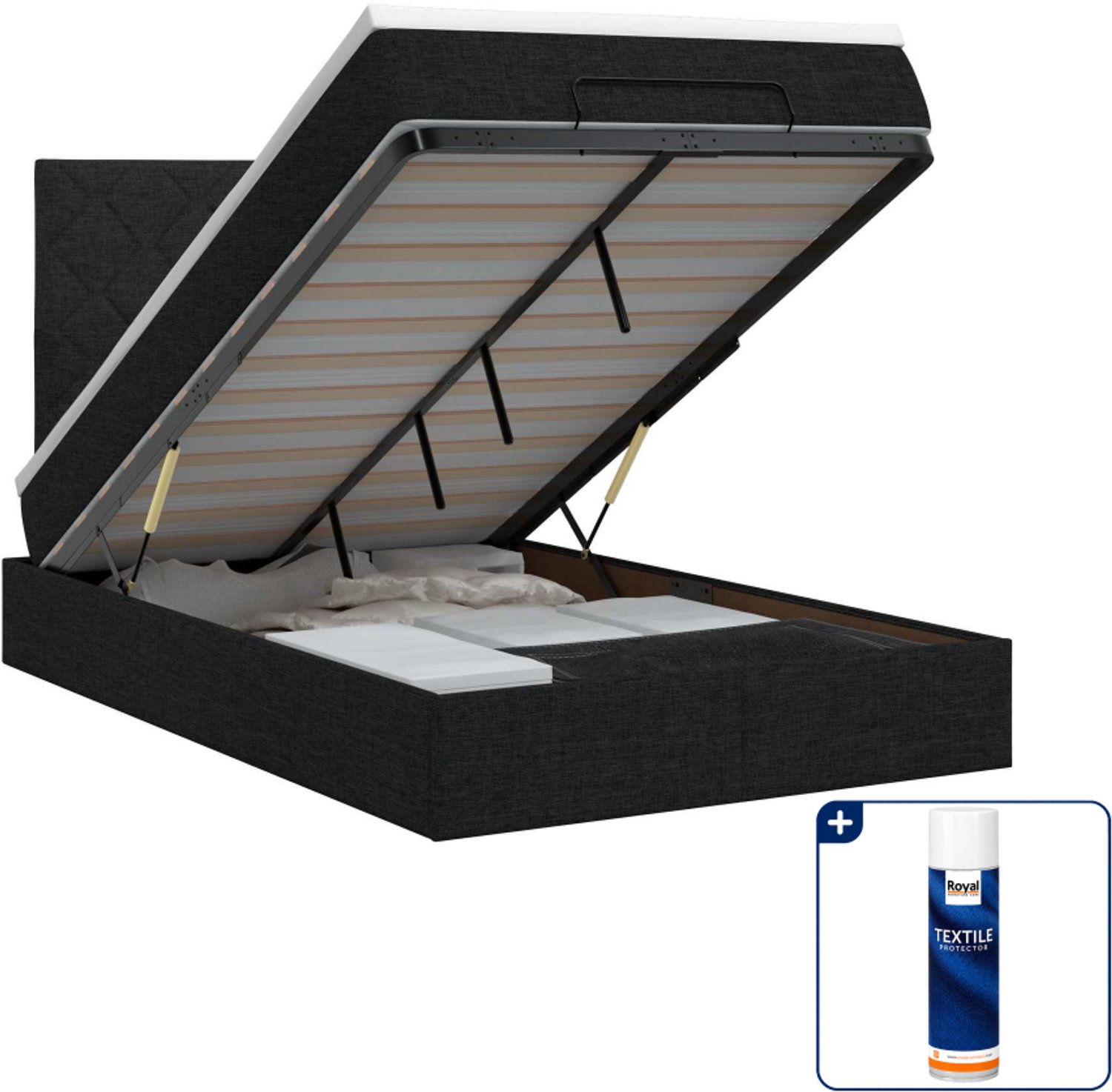 vidaXL ottoman bed met matras - 120 x 190 cm - zwart - Inclusief textielbeschermer 500 ml