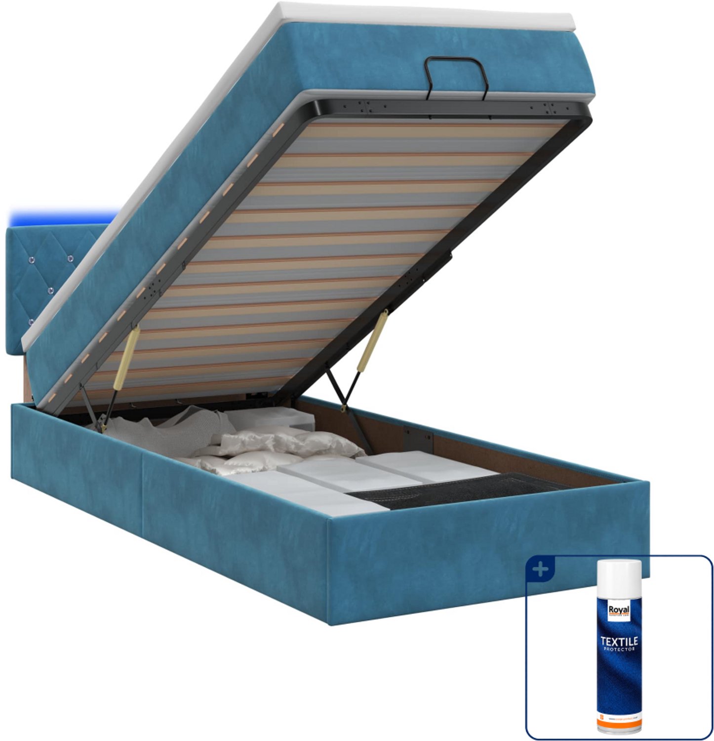 vidaXL ottoman bed - 100 x 200 cm - donkerblauw - Inclusief textielbeschermer 500 ml