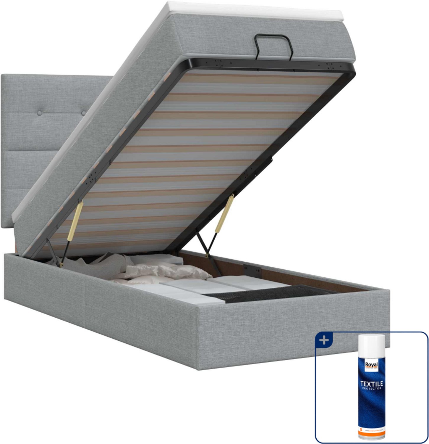 vidaXL Ottoman bed met matras - 90 x 190 cm - lichtgrijs - stof - Inclusief textielbeschermer 500 ml