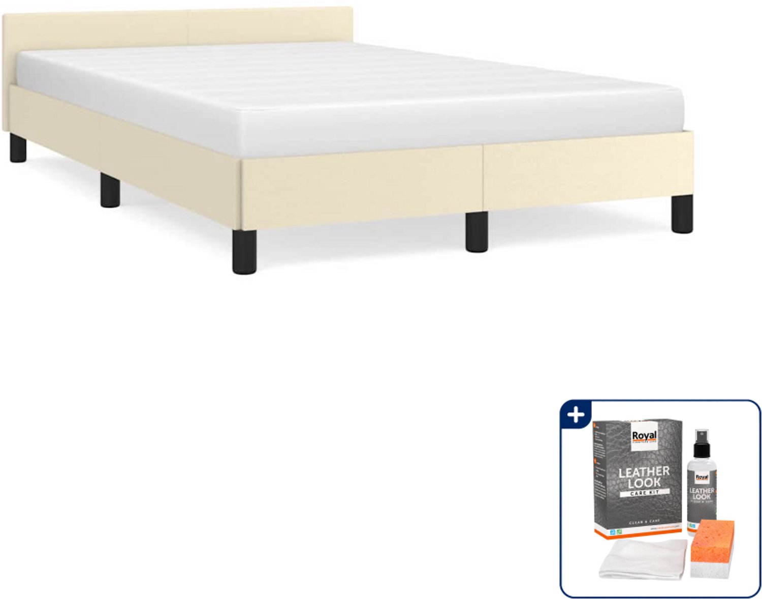 vidaXL bedframe - 120 x 200 cm - kunstleer - crème - Inclusief onderhoudsset voor kunstleer 150 ml