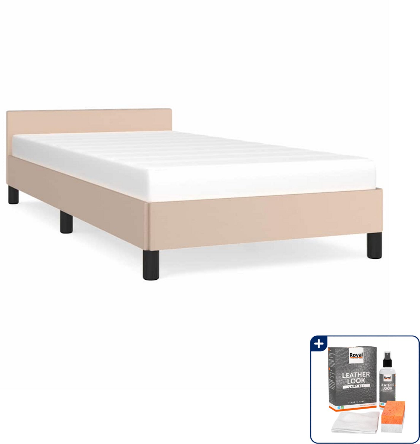 vidaXL bedframe - 90 x 190 cm - kunstleer - cappuccino - Inclusief onderhoudsset voor kunstleer 150 ml Bruin