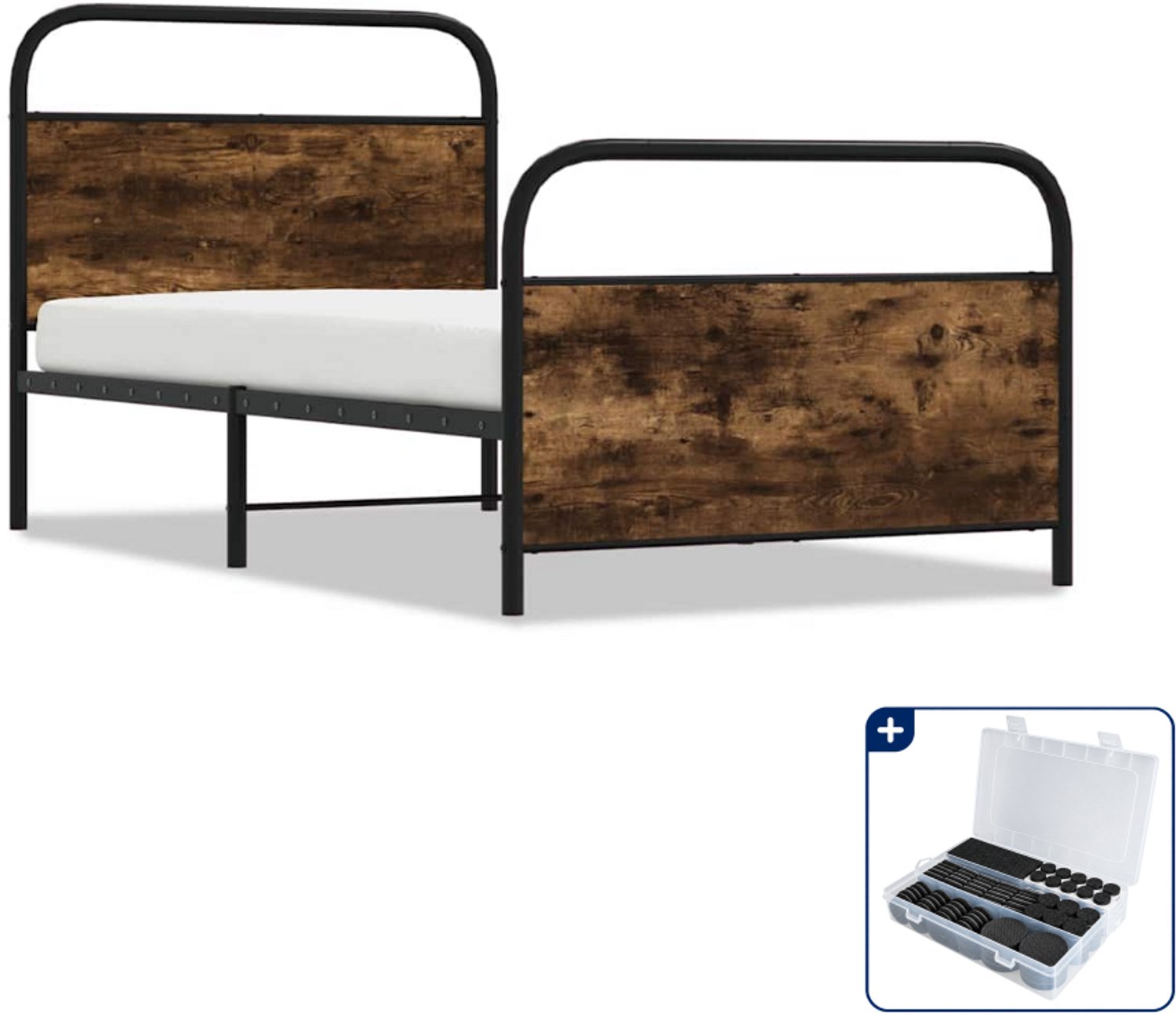 vidaXL bedframe - 100 x 200 cm - bewerkt hout - gerookt eiken - Inclusief antikrasvilt 177-delig Bruin