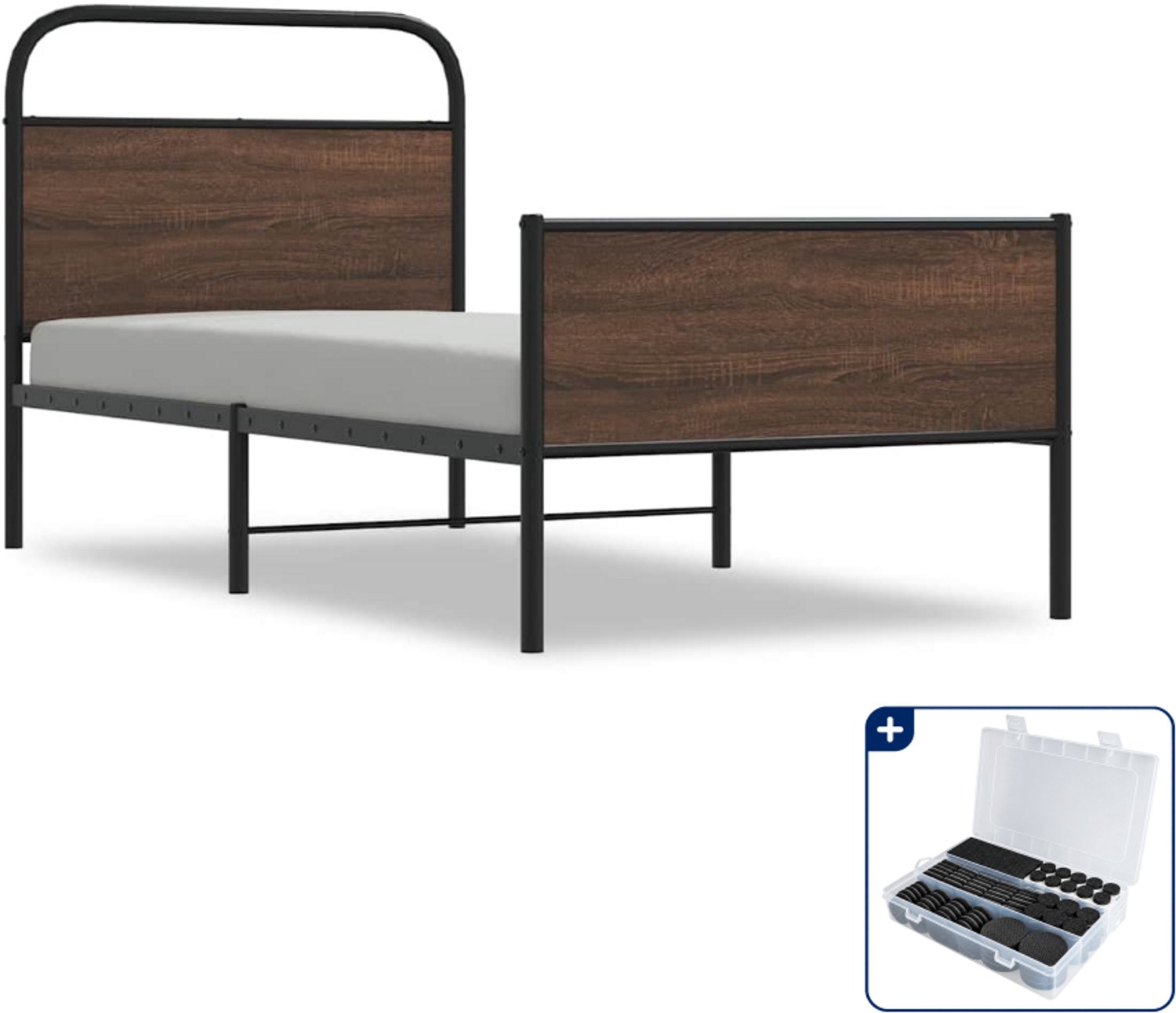 vidaXL bedframe - 90 x 190 cm - staal en bewerkt hout - bruineiken - Inclusief antikrasvilt 177-delig