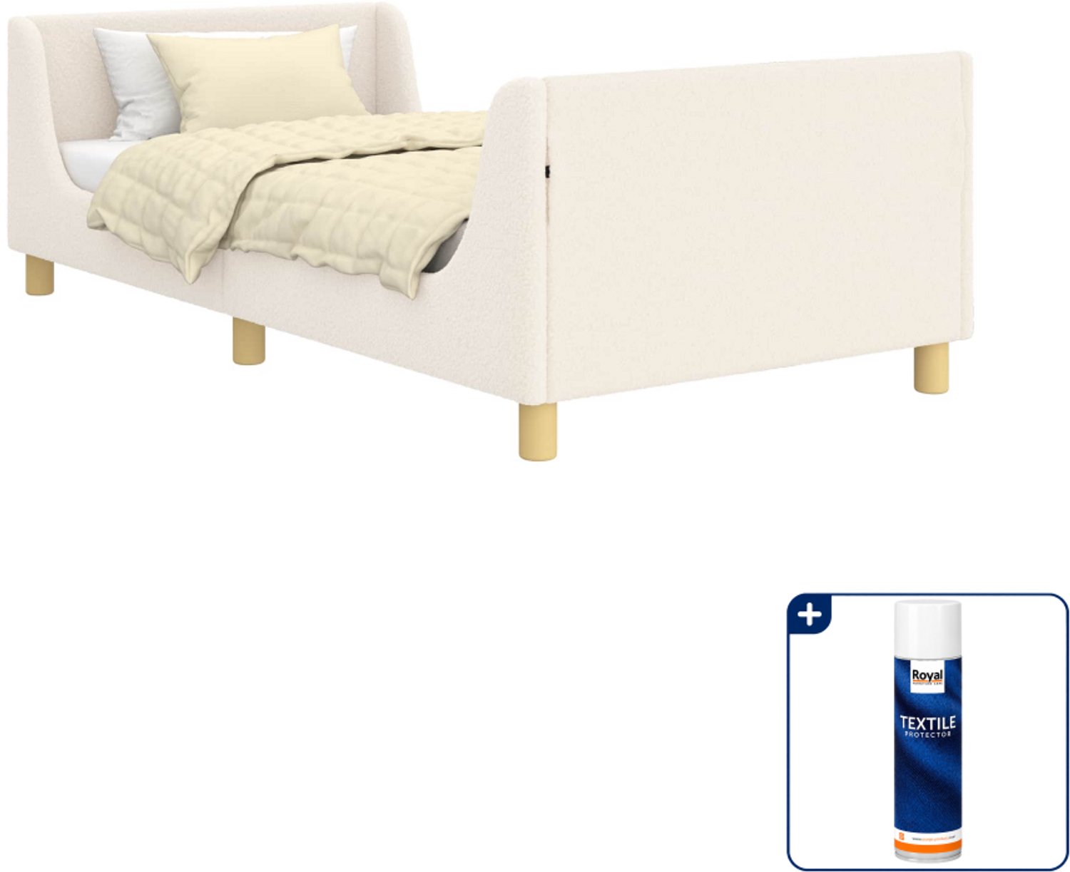 vidaXL kinderbedframe - 80 x 200 cm - bewerkt hout - crèmekleurig - Inclusief textielbeschermer 500 ml