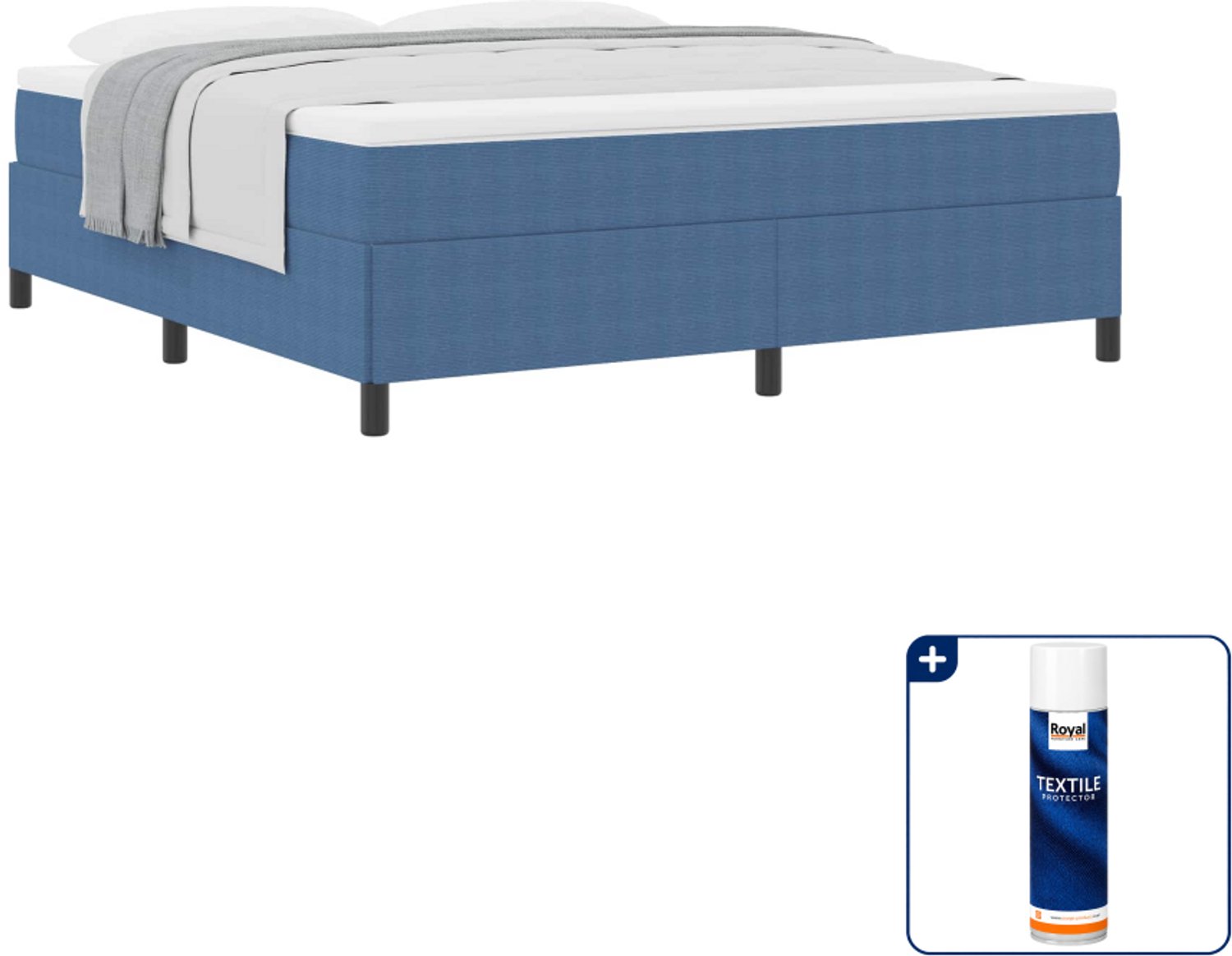 vidaXL boxspringbed - Kingsize - 180 x 200 cm - blauw - Inclusief textielbeschermer 500 ml