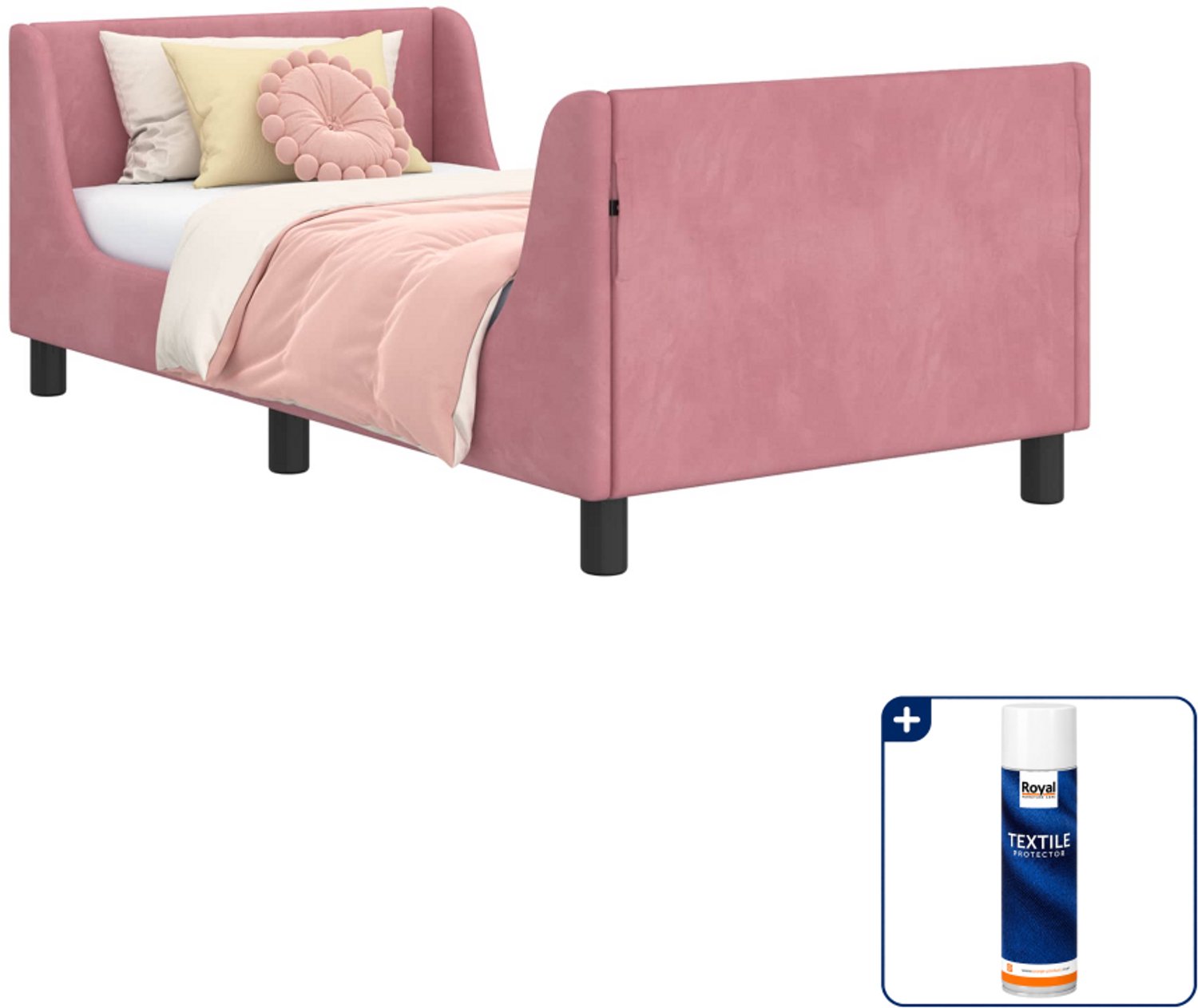 vidaXL kinderbedframe - 80 x 160 cm - fluweel - roze - Inclusief textielbeschermer 500 ml