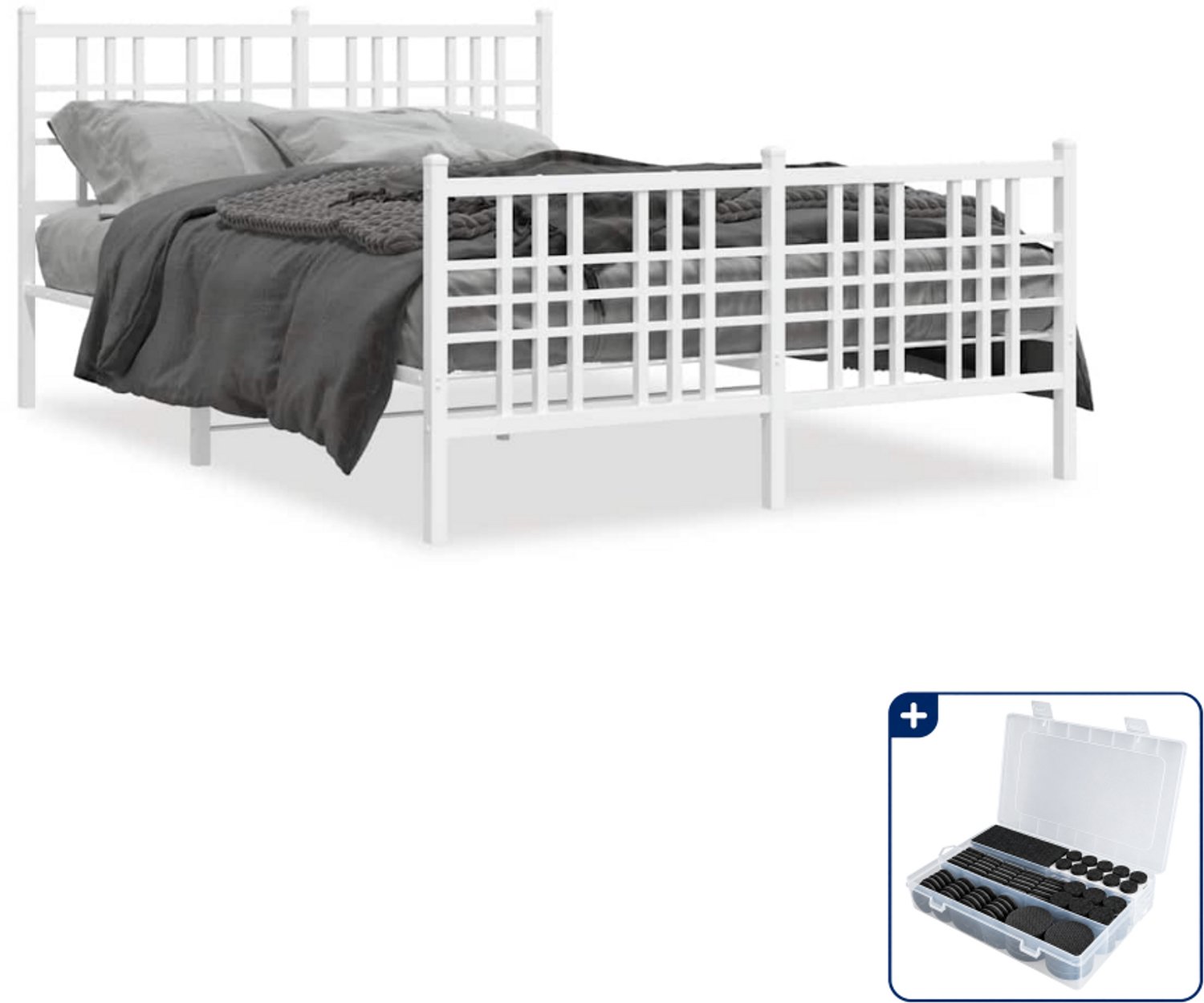 vidaXL bedframe 120 x 190 cm - staal - wit - Inclusief antikrasvilt 177-delig