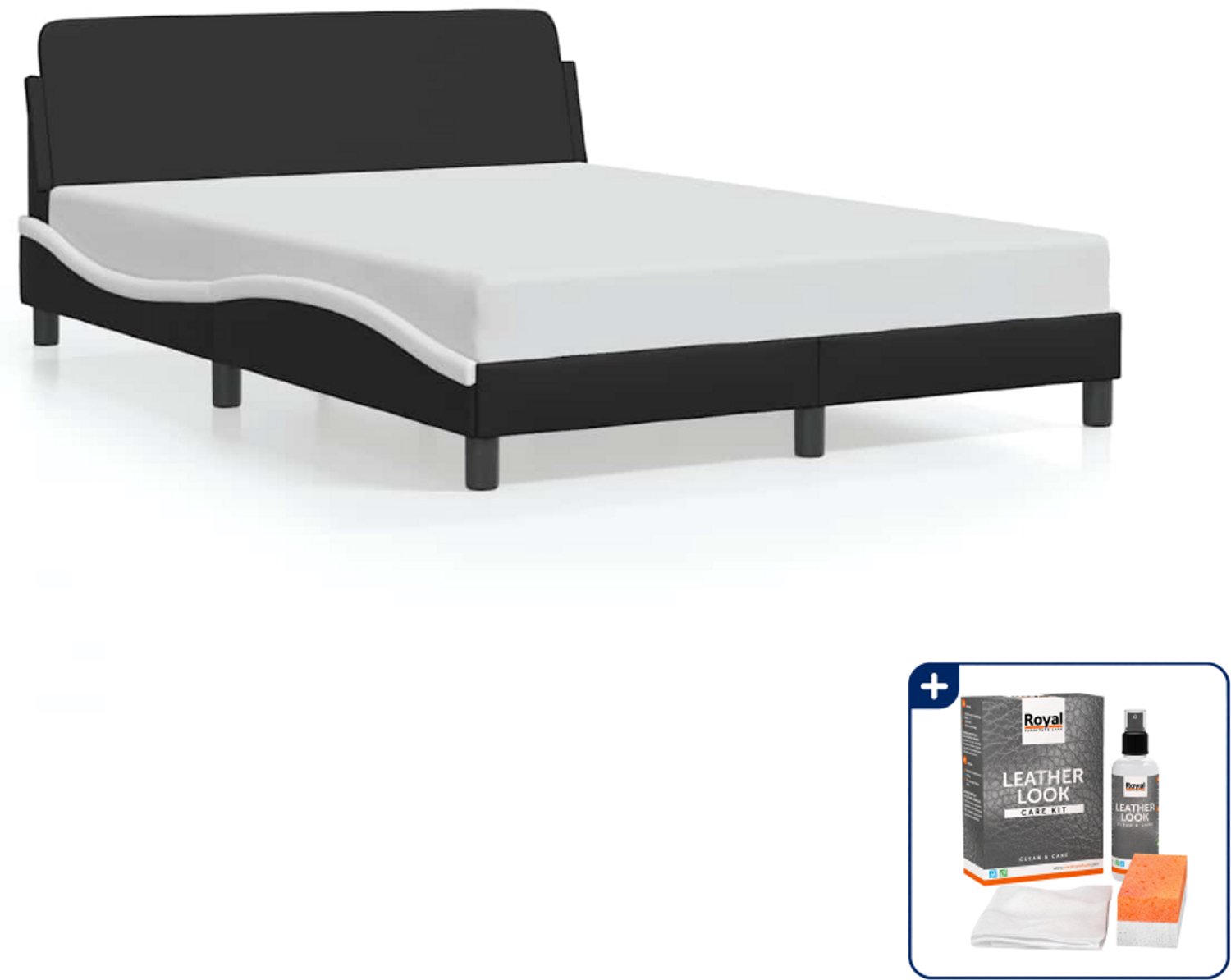 vidaXL Dover bedframe - 140 x 190 cm - zwart en wit - Inclusief onderhoudsset voor kunstleer 150 ml