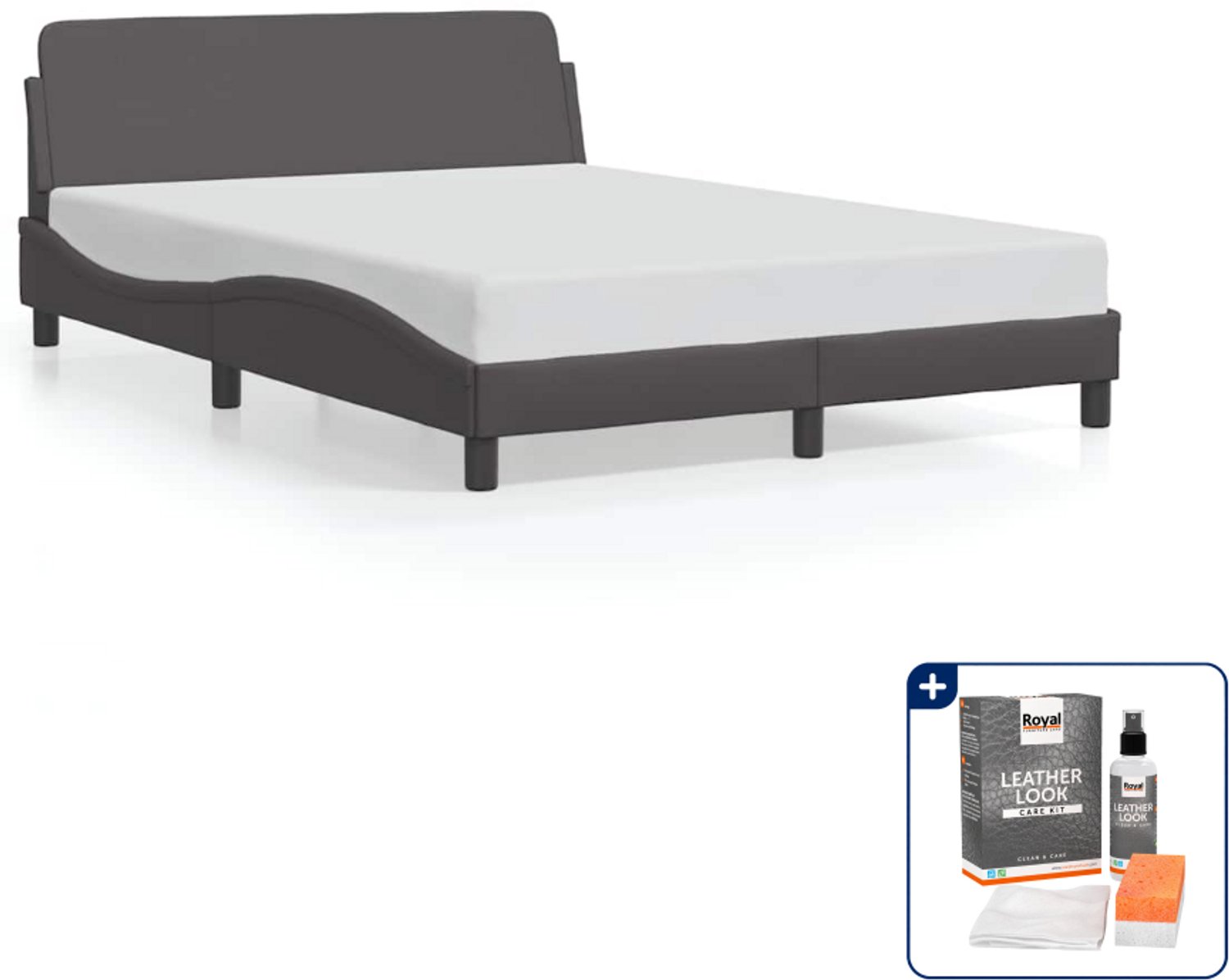 vidaXL bedframe Dover 120 x 200 cm - kunstleer - grijs - Inclusief onderhoudsset voor kunstleer 150 ml