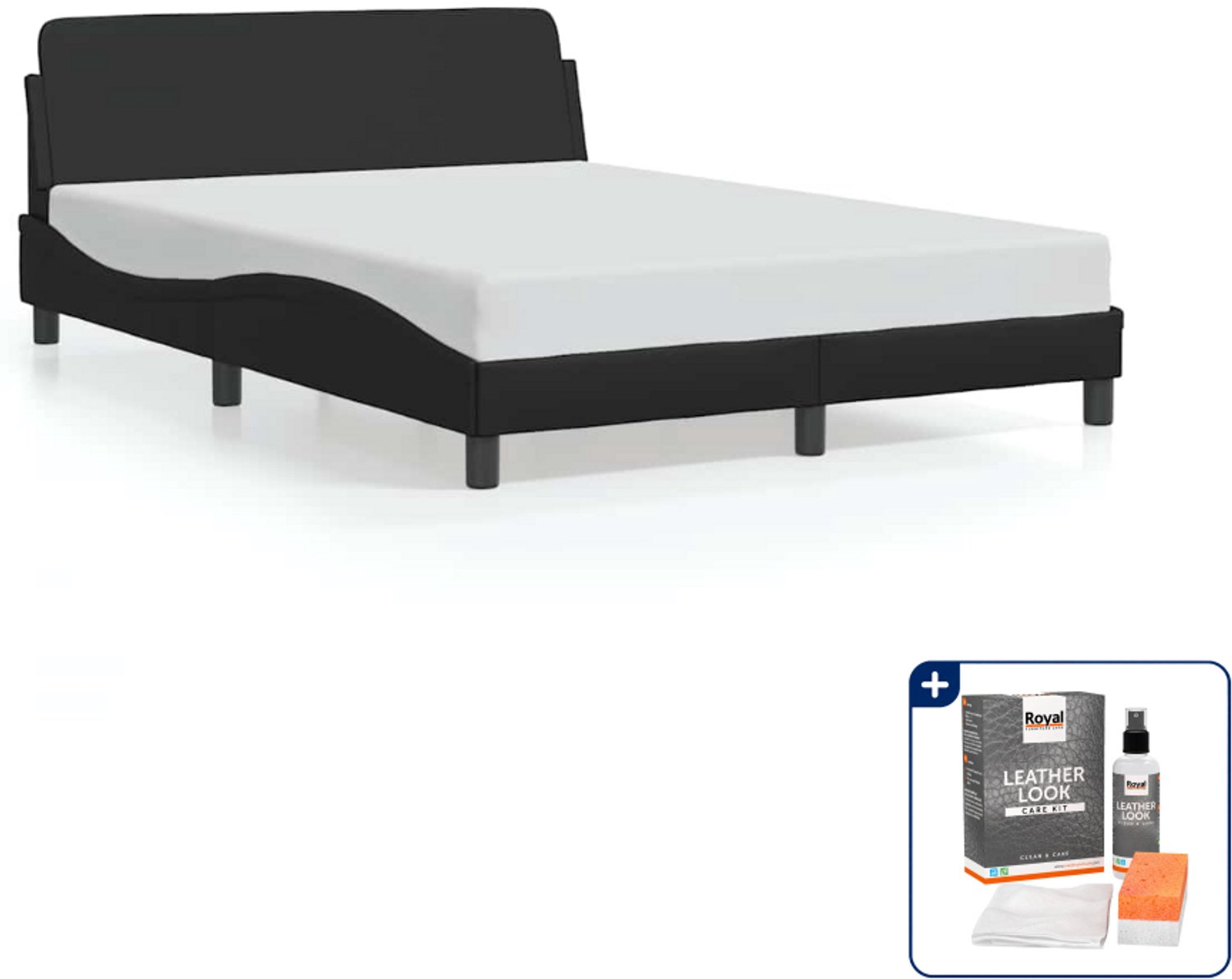 vidaXL bedframe Dover - Small double - 140 x 200 cm - zwart - Inclusief onderhoudsset voor kunstleer 150 ml