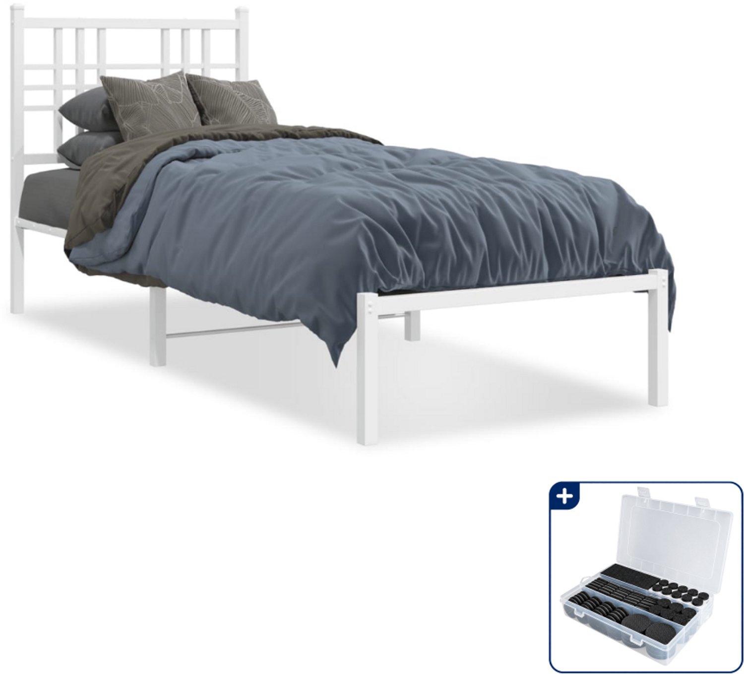 vidaXL bedframe - 75 x 190 cm - staal - wit - Inclusief antikrasvilt 177-delig