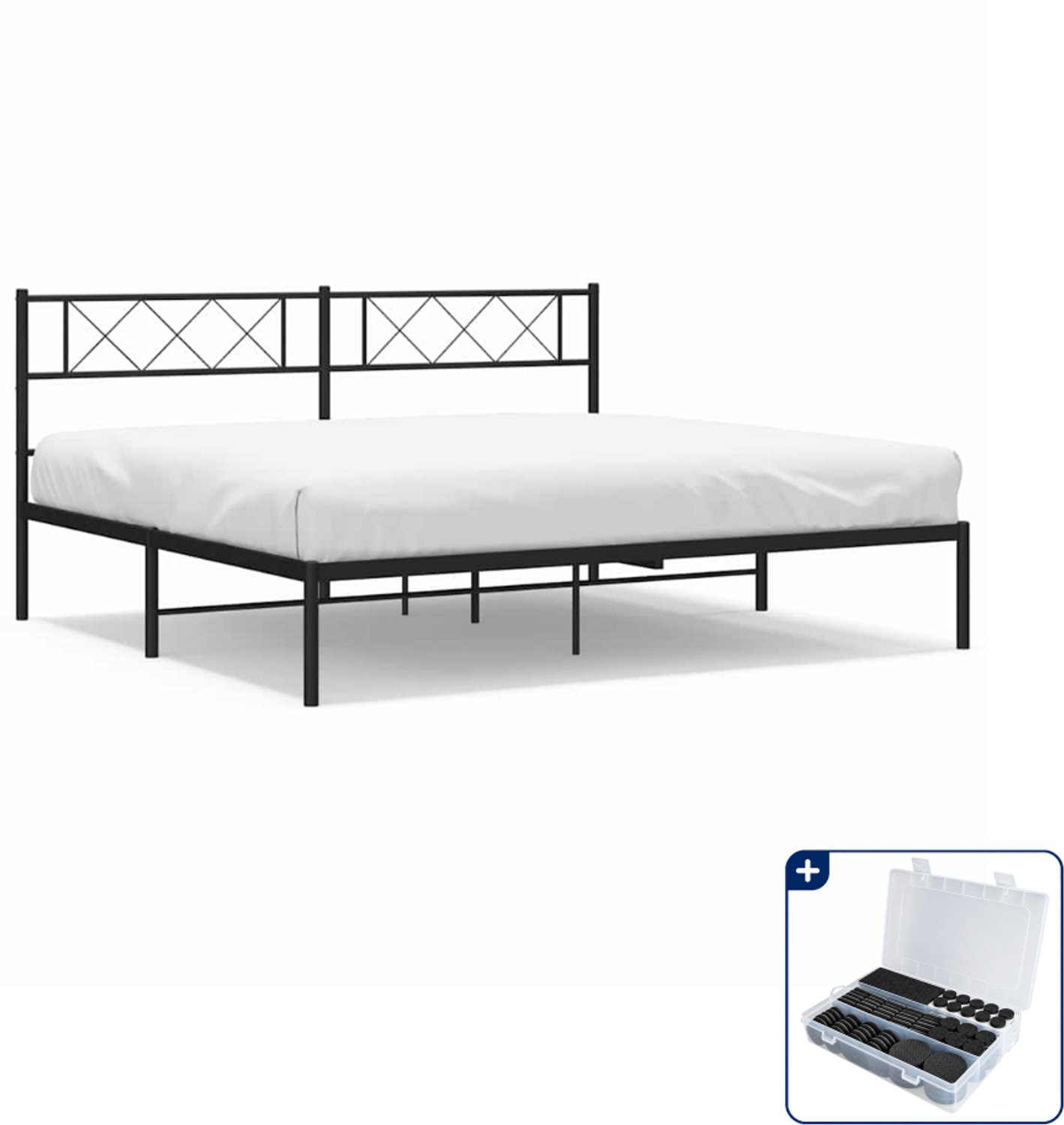 vidaXL bedframe met hoofdbord - 183 x 213 cm - metaal - zwart - Inclusief antikrasvilt 177-delig