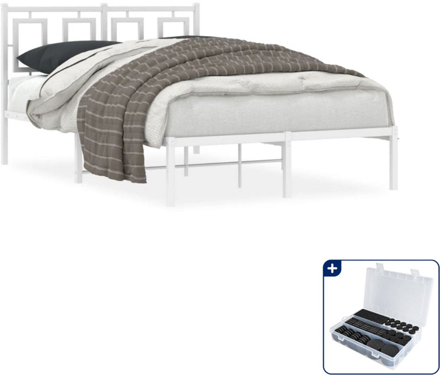 vidaXL bedframe met hoofdbord - 120 x 190 cm - staal - wit - Inclusief antikrasvilt 177-delig