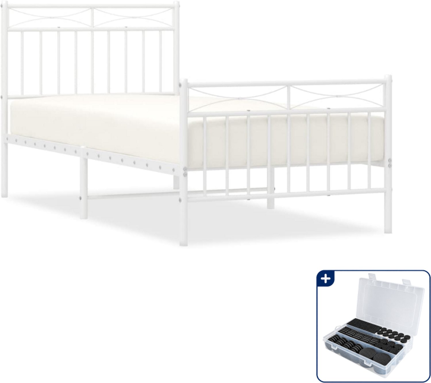 vidaXL bedframe 90 x 200 cm - metaal - wit - Inclusief antikrasvilt 177-delig