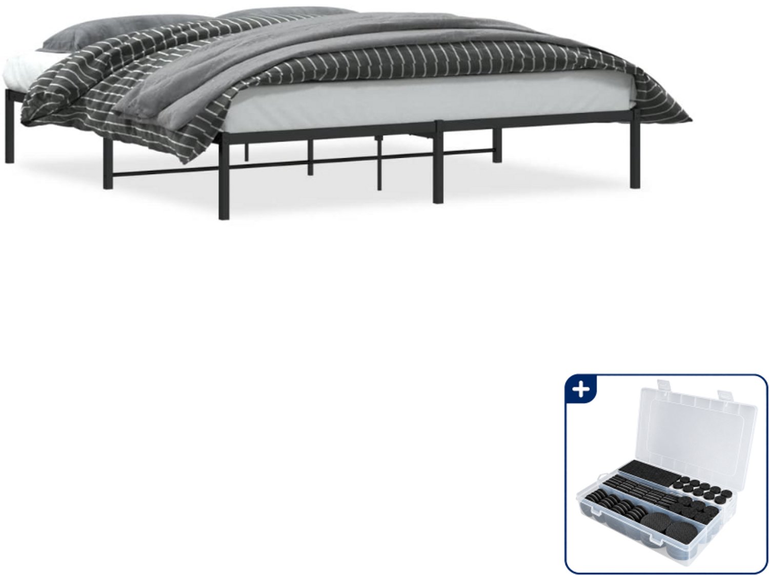 vidaXL bedframe 183 x 213 cm - staal - zwart - Inclusief antikrasvilt 177-delig
