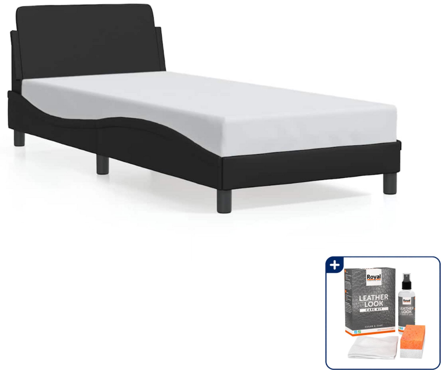 vidaXL bedframe Dover 80 x 200 cm - kunstleer - zwart - Inclusief onderhoudsset voor kunstleer 150 ml