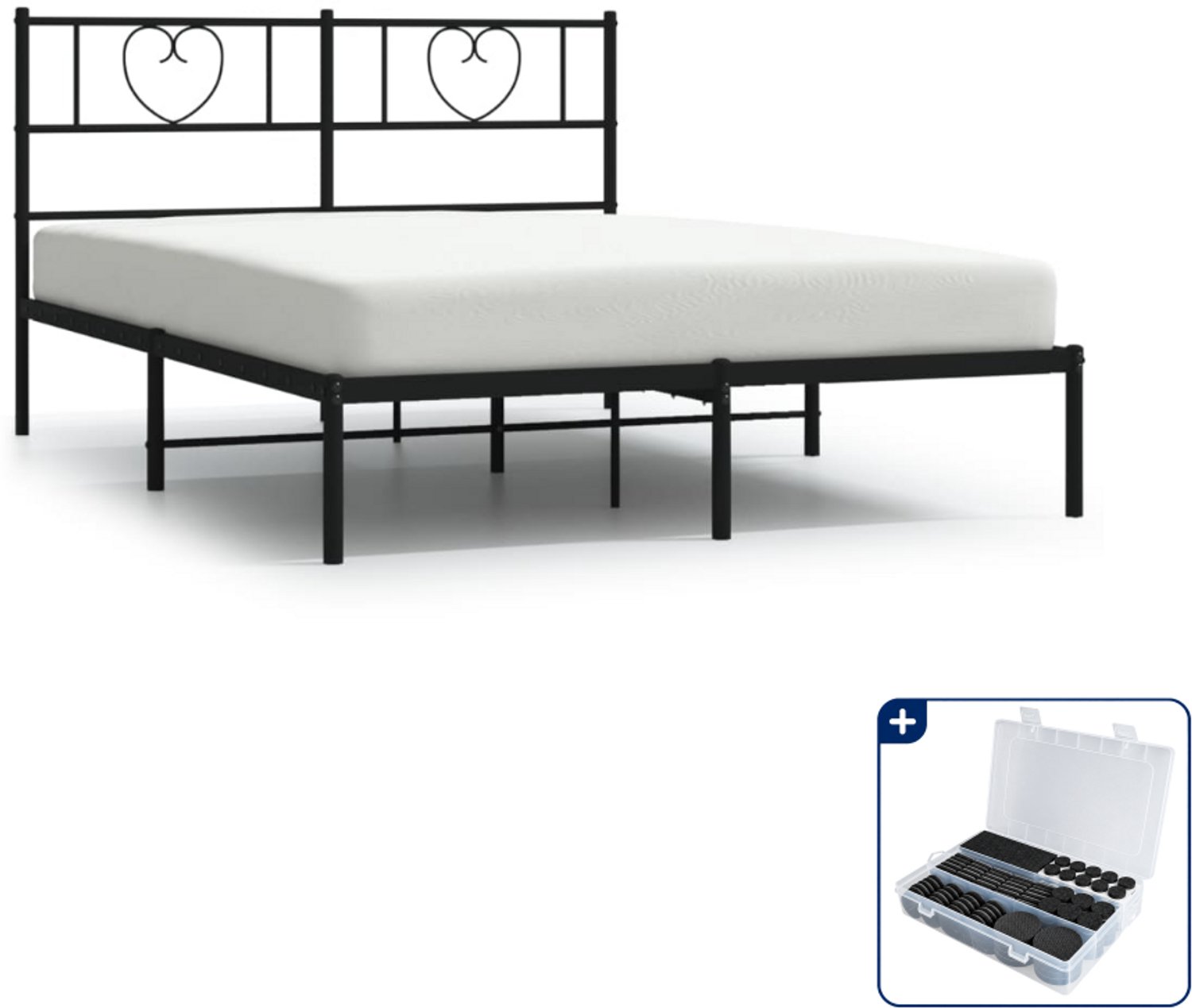 vidaXL bedframe met hoofdbord - 120 x 190 cm - metaal - zwart - Inclusief antikrasvilt 177-delig