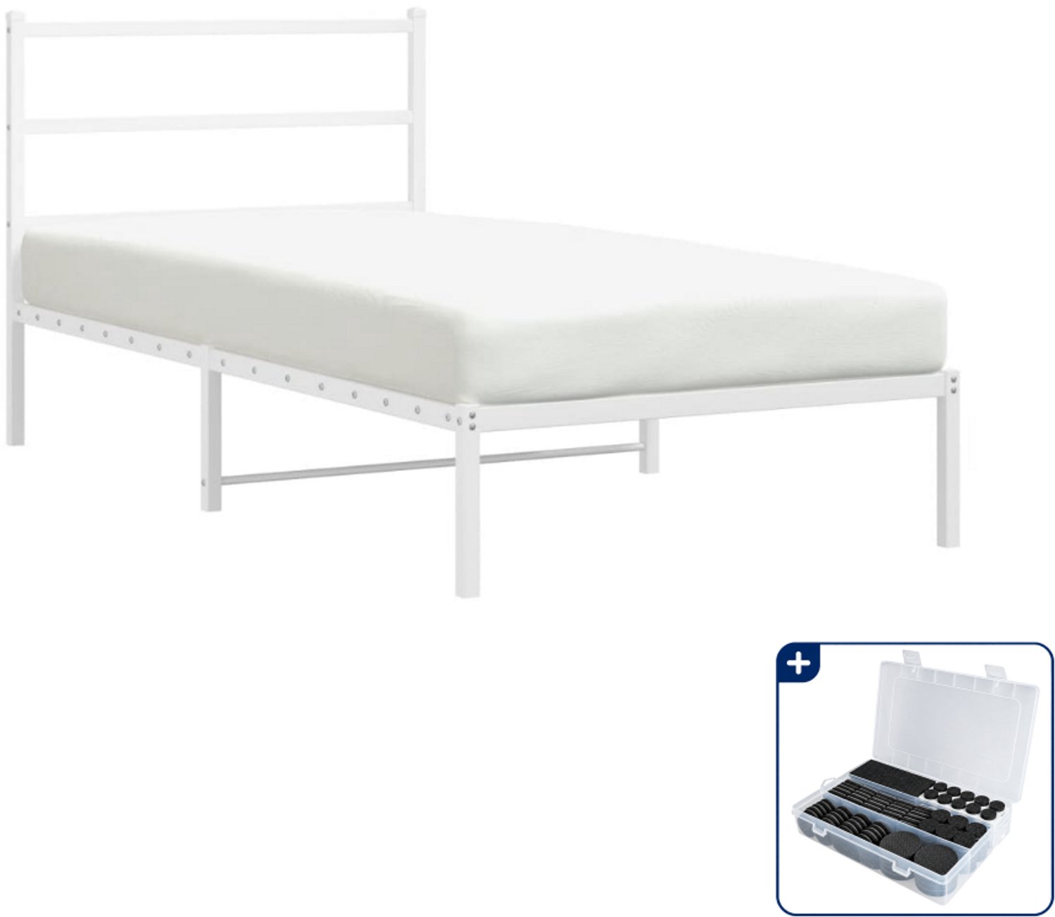 vidaXL bedframe met hoofdbord - 100 x 190 cm - staal - wit - Inclusief antikrasvilt 177-delig