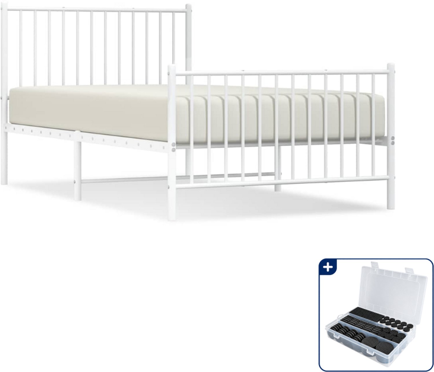 vidaXL bedframe 100 x 190 cm - metaal - wit - Inclusief antikrasvilt 177-delig