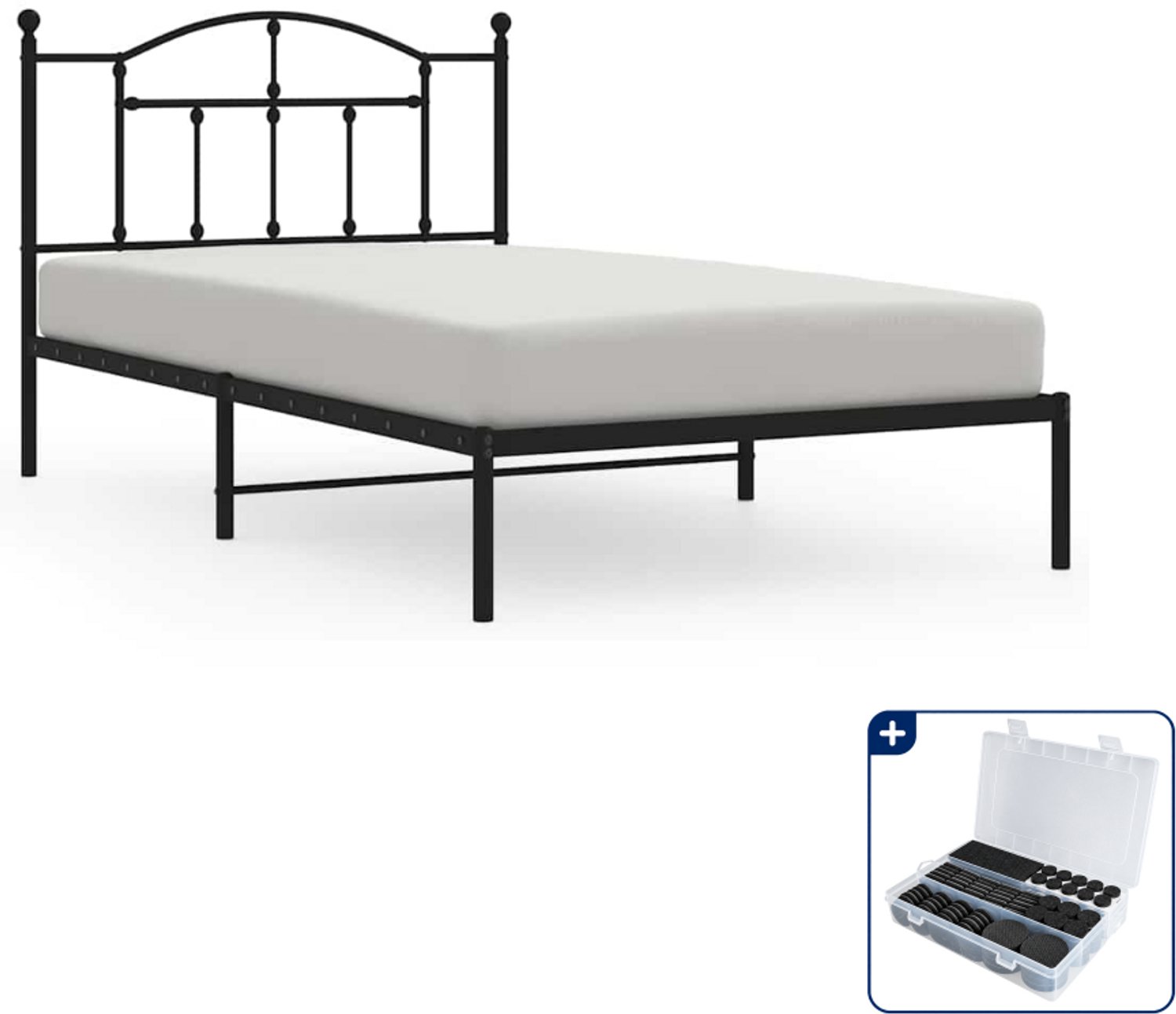 vidaXL bedframe met hoofdbord - 100 x 200 cm - staal - zwart - Inclusief antikrasvilt 177-delig