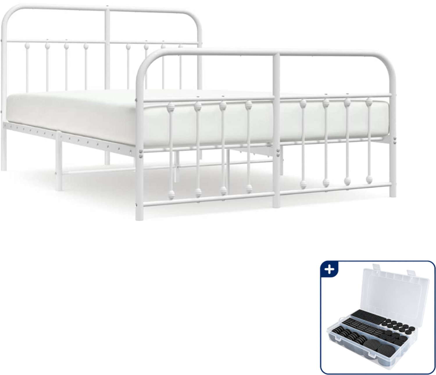 vidaXL bedframe 140 x 190 cm - staal - wit - Inclusief antikrasvilt 177-delig