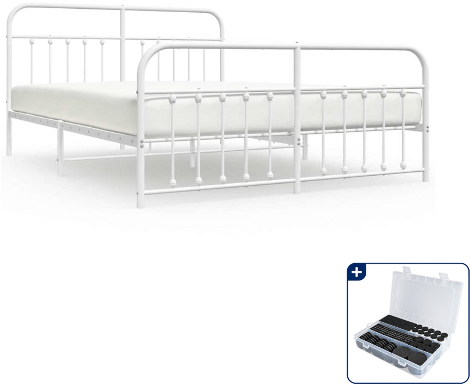 vidaXL Bedframe - 183 x 213 cm - metaal - wit - Inclusief antikrasvilt 177-delig
