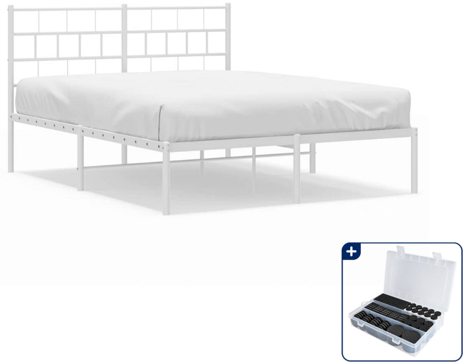 vidaXL bedframe met hoofdbord - 150 x 200 cm - staal - wit - Inclusief antikrasvilt 177-delig