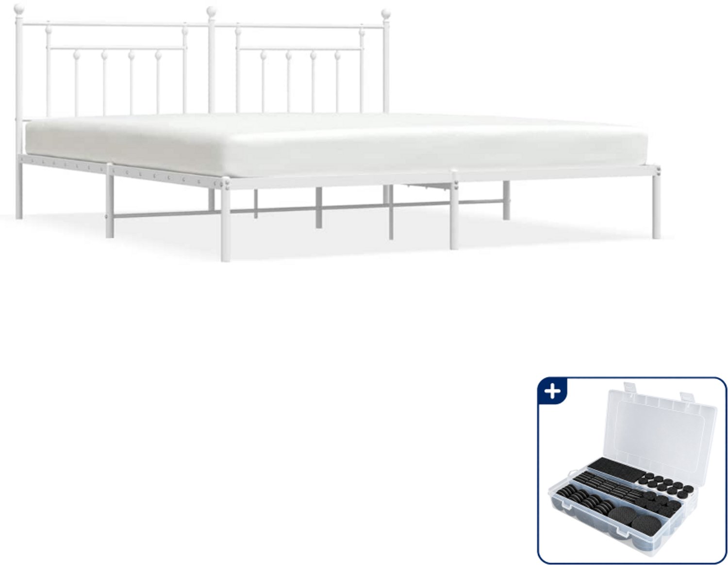 vidaXL bedframe - 200 x 200 cm - metaal - wit - Inclusief antikrasvilt 177-delig