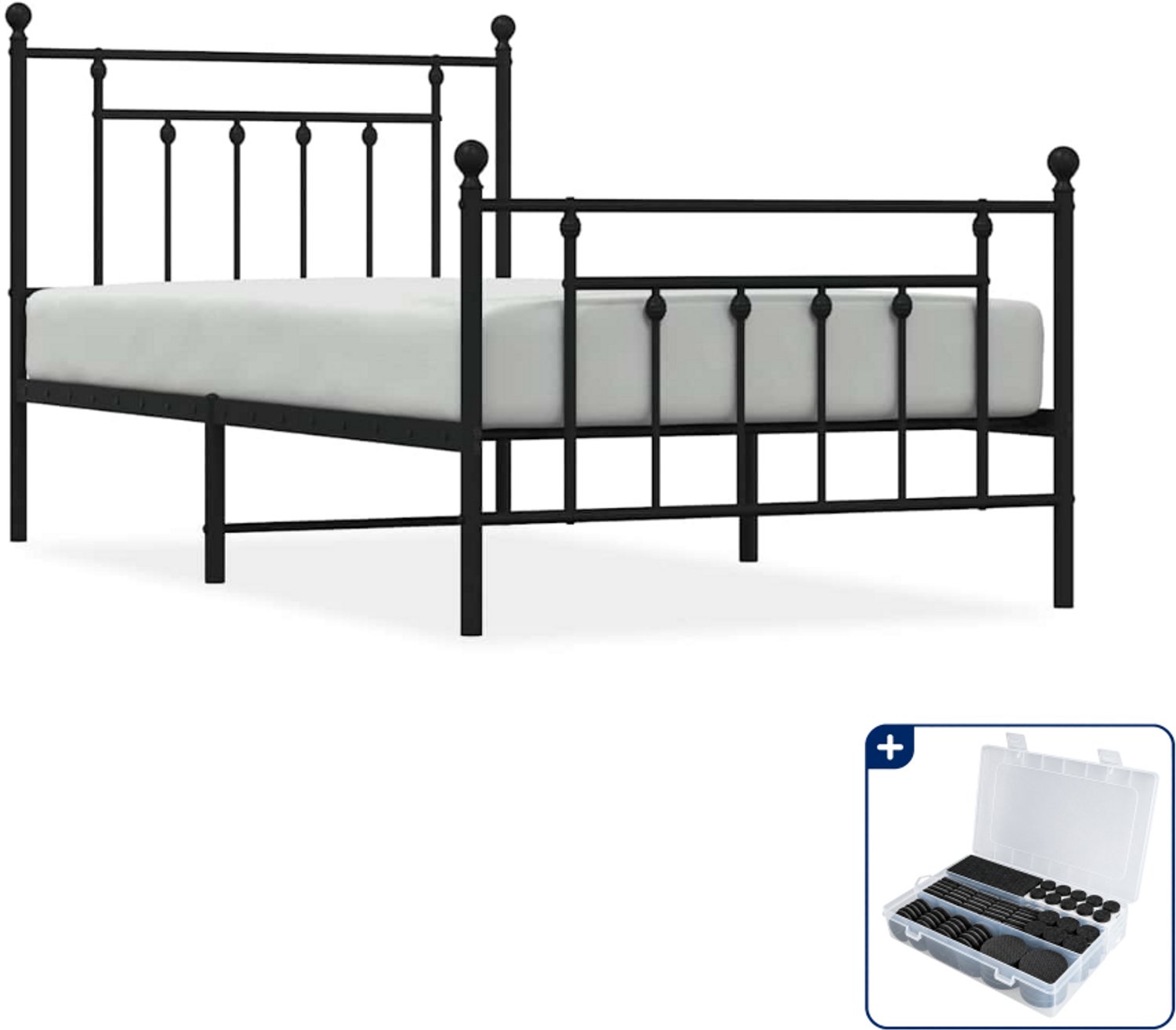 vidaXL bedframe - 100 x 190 cm - metaal - zwart - Inclusief antikrasvilt 177-delig