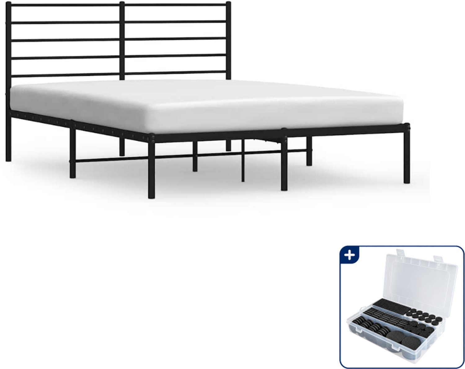 vidaXL bedframe met hoofdbord - 120 x 200 cm - staal - zwart - Inclusief antikrasvilt 177-delig