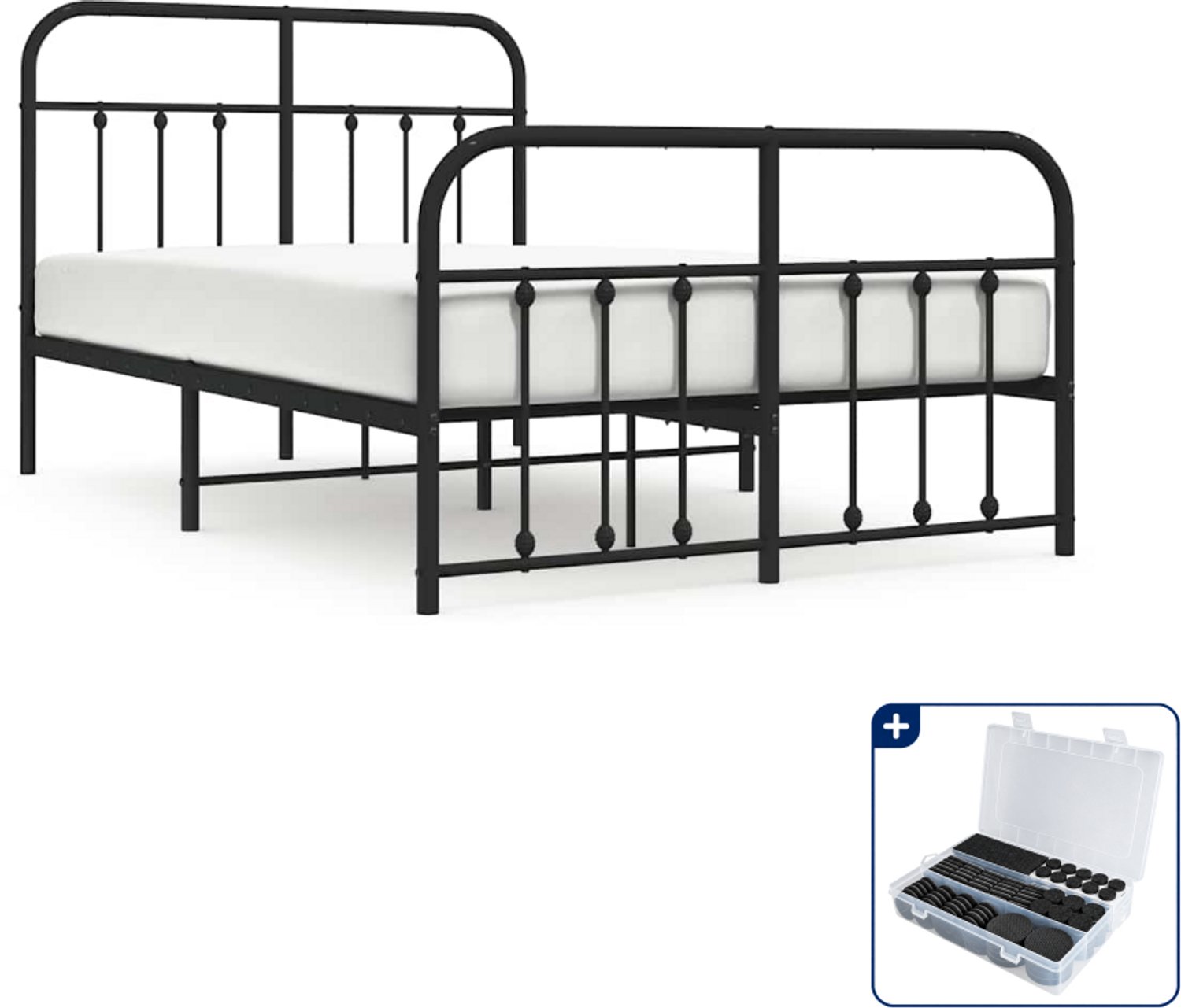 vidaXL bedframe - 120 x 190 cm - staal - zwart - Inclusief antikrasvilt 177-delig