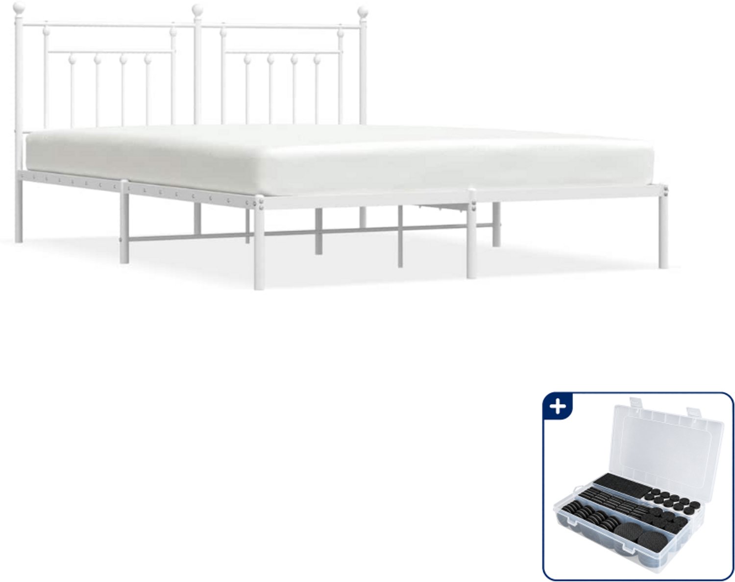 vidaXL Bedframe - 183 x 213 cm - metaal - wit - Inclusief antikrasvilt 177-delig